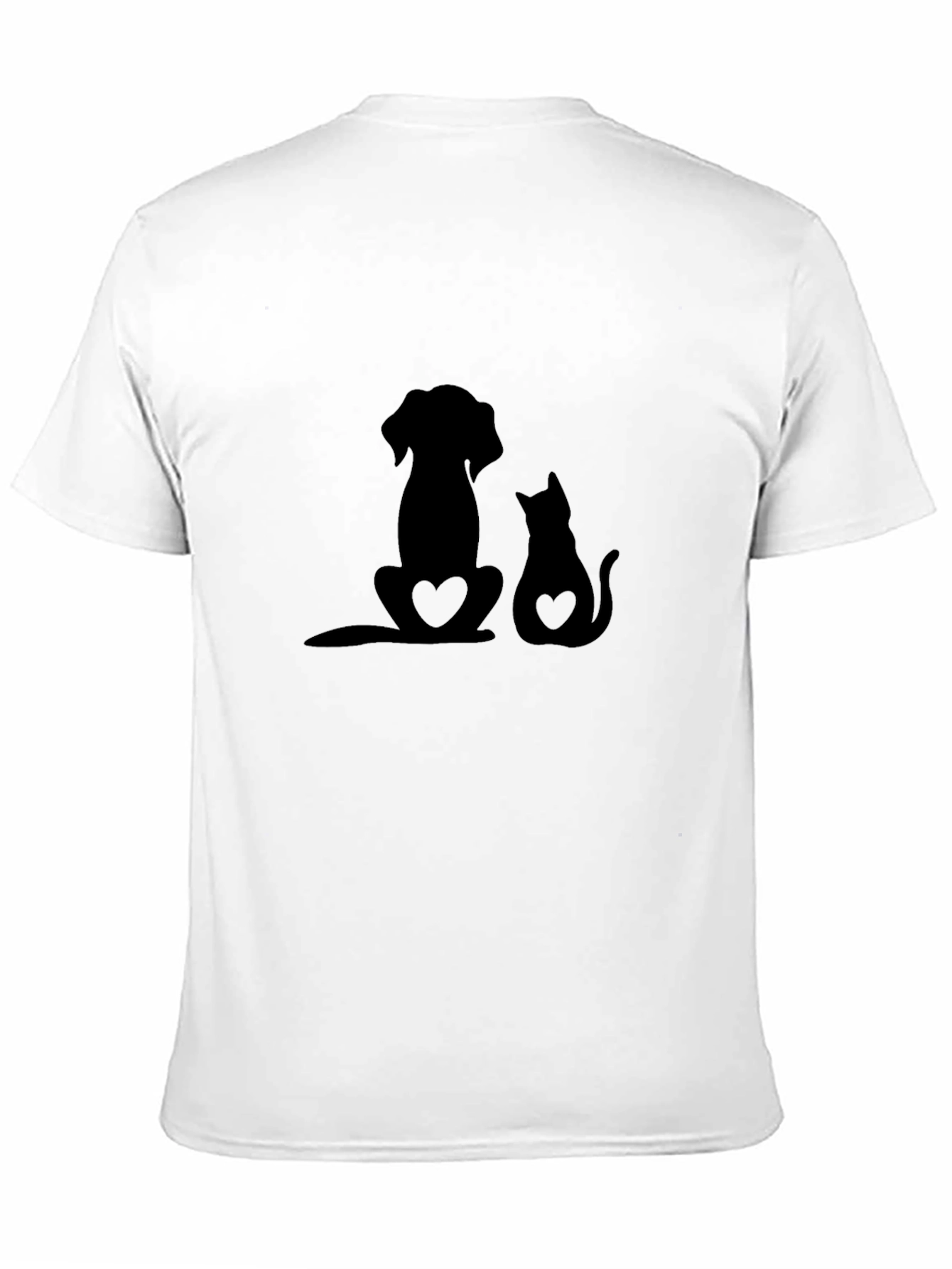 Dog and Cat Heart Silhouette Black T-Shirt