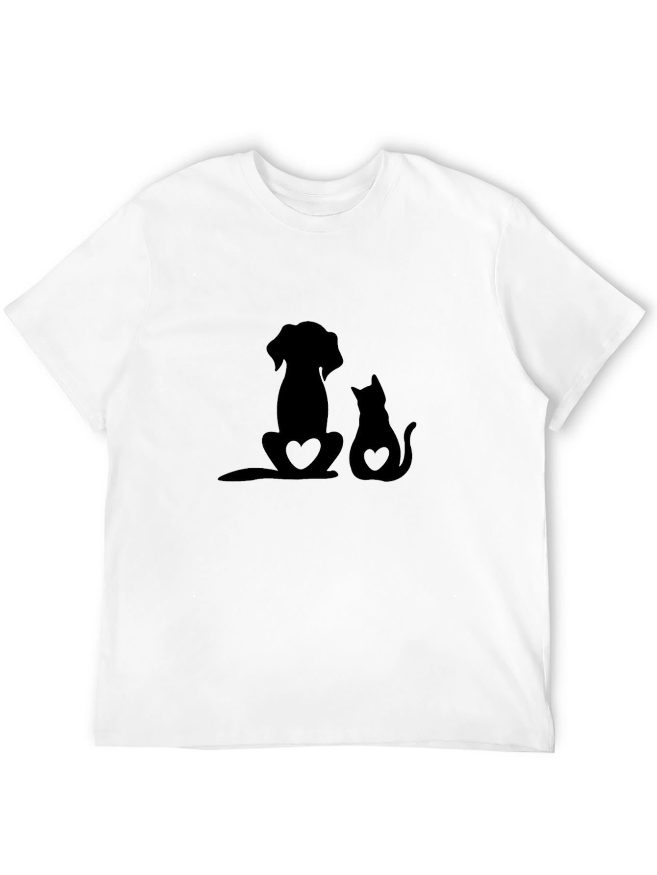 Dog and Cat Heart Silhouette Black T-Shirt