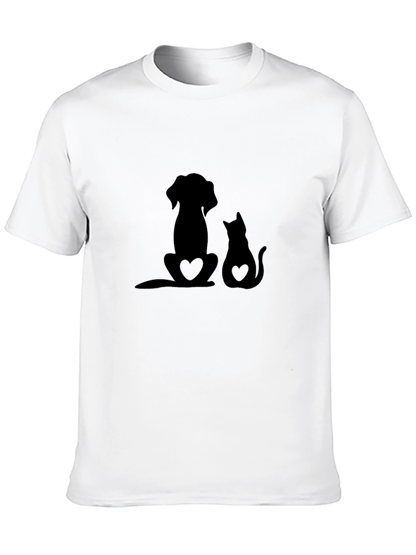 Dog and Cat Heart Silhouette Black T-Shirt
