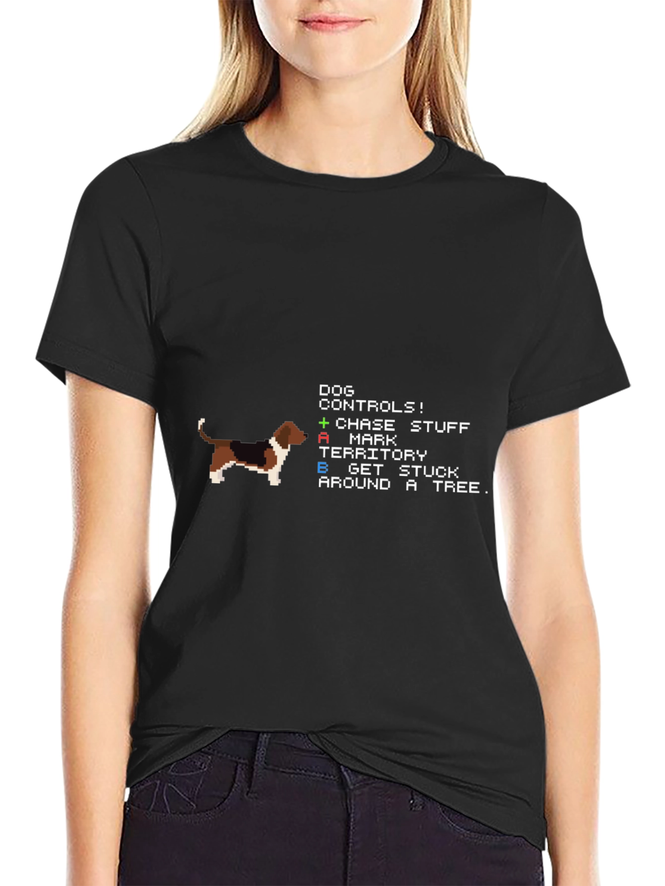 Dog Controls Pixel Art Black T-Shirt