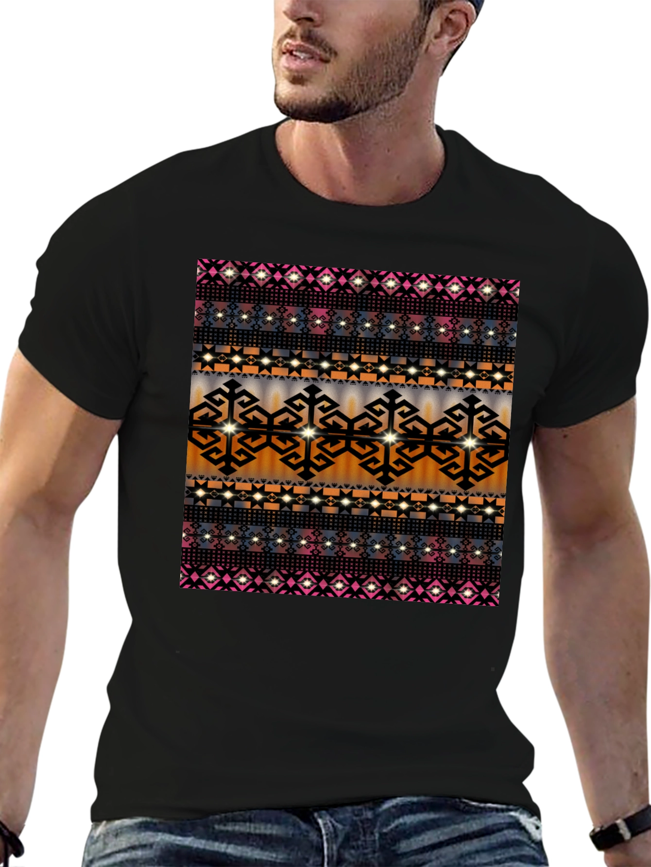 Patterned Graphic Tee - Mens Black T-Shirt