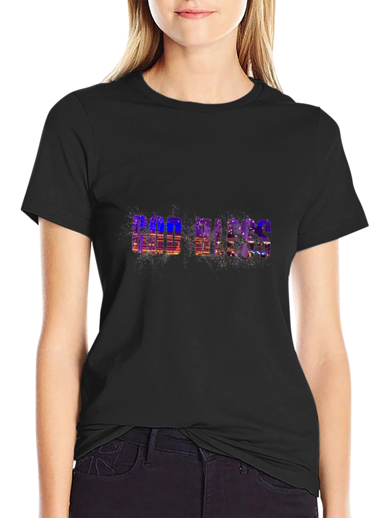 God Bless Graphic Print Black T-Shirt