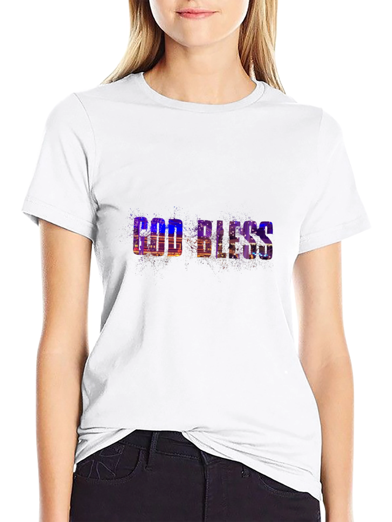 God Bless Graphic Print Black T-Shirt