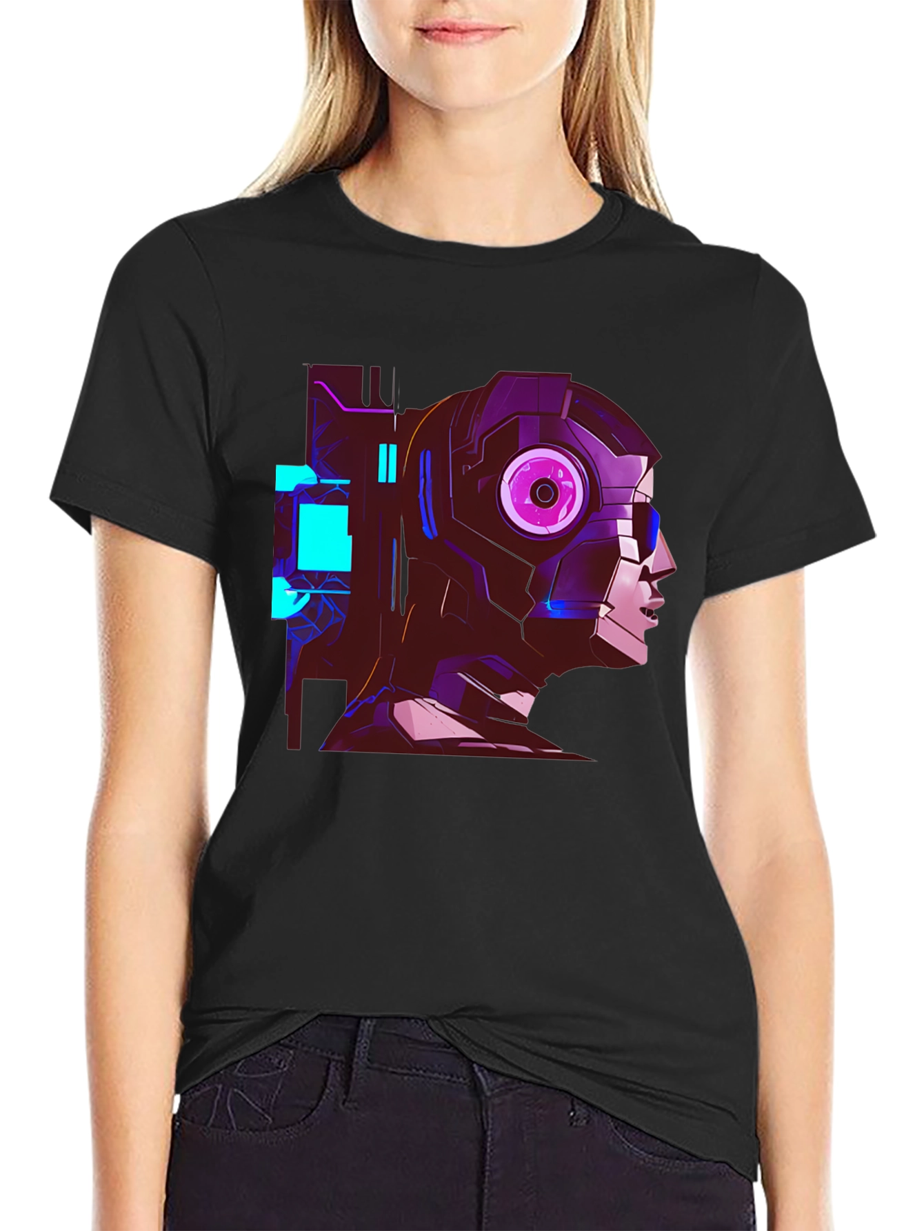 Cyberpunk Robot Head Graphic Black T-Shirt