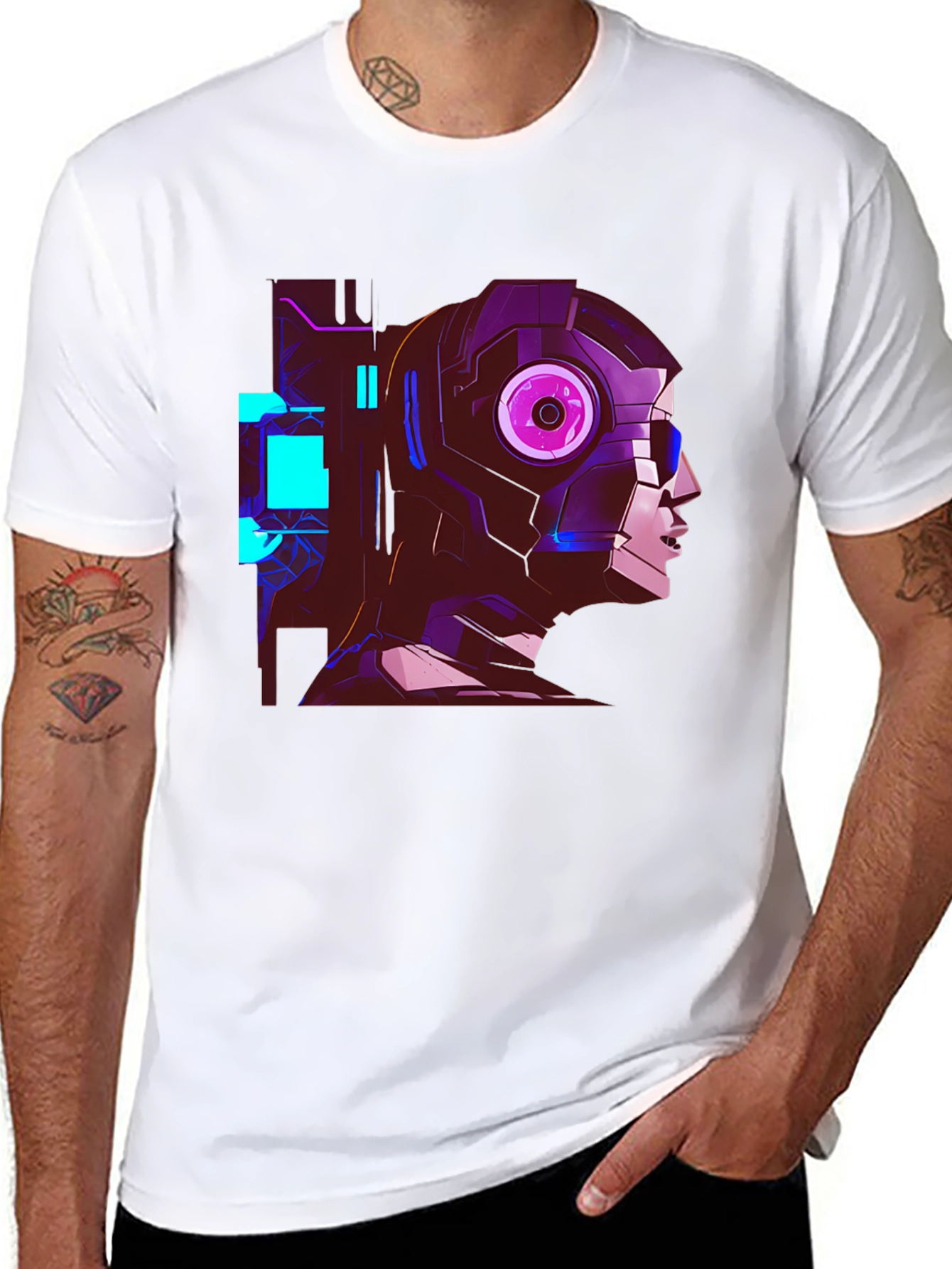 Cyberpunk Robot Head Graphic Black T-Shirt