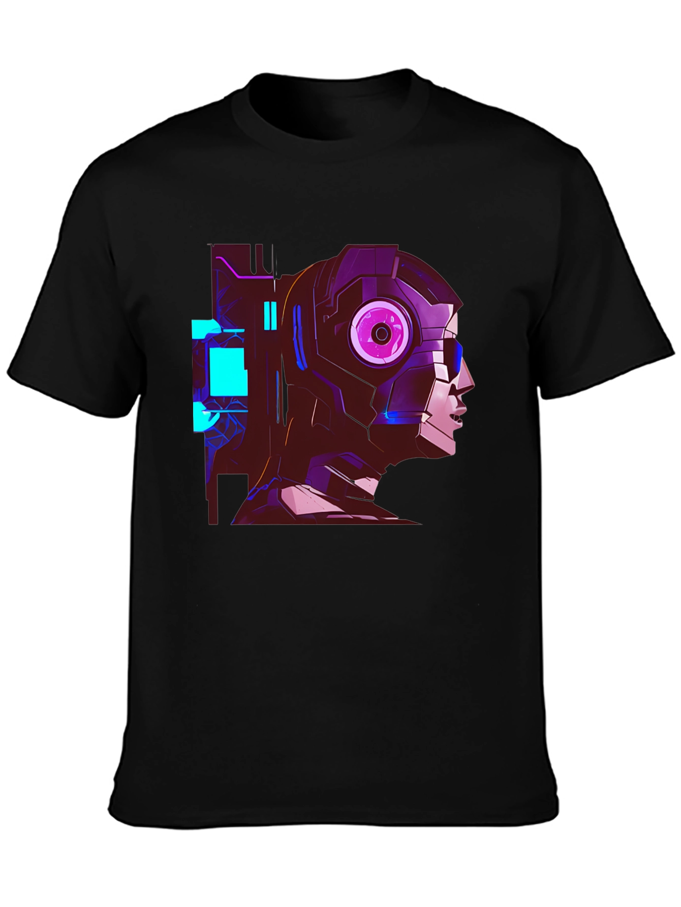 Cyberpunk Robot Head Graphic Black T-Shirt