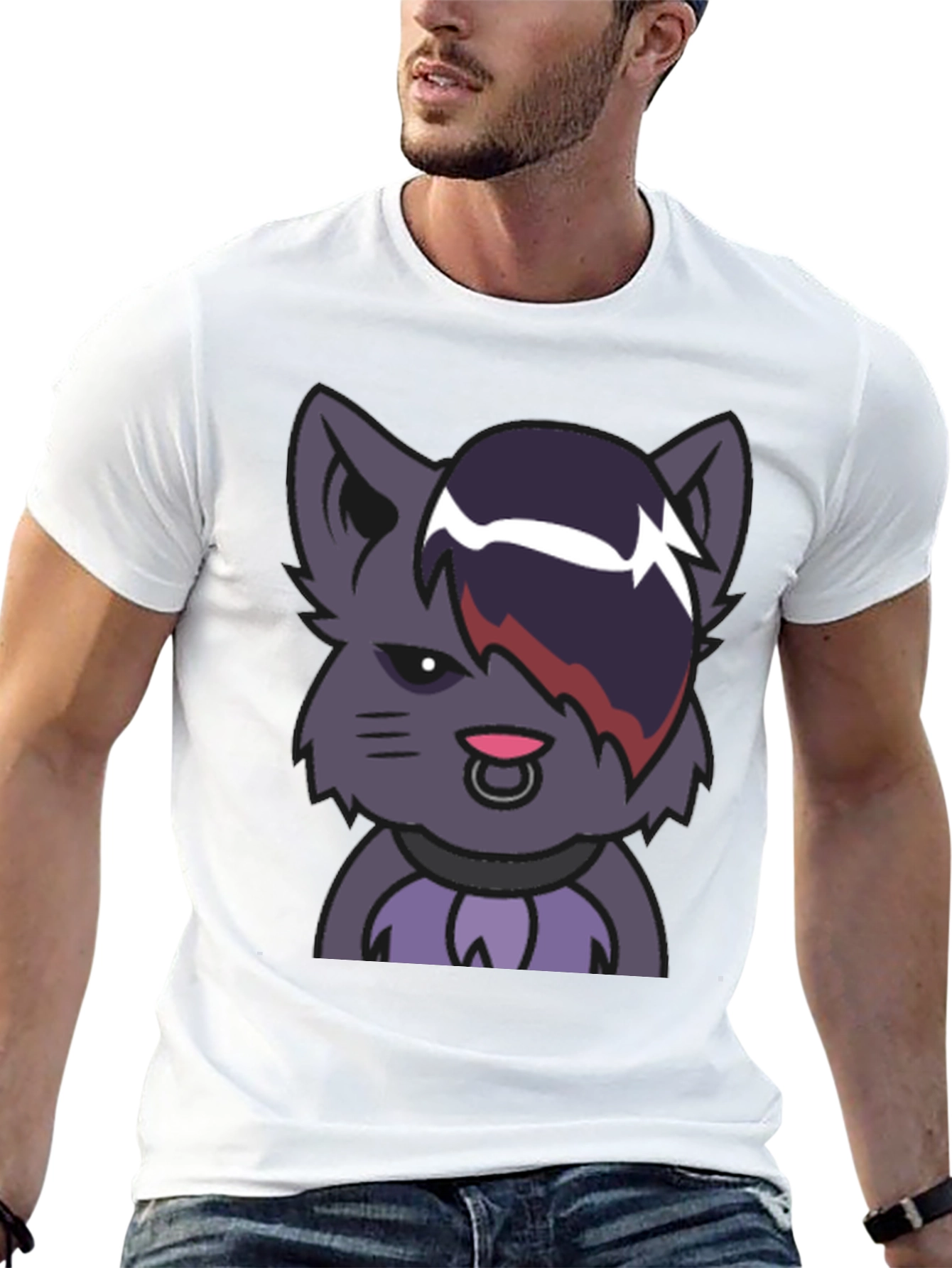 Emo Cat Graphic Black T-Shirt