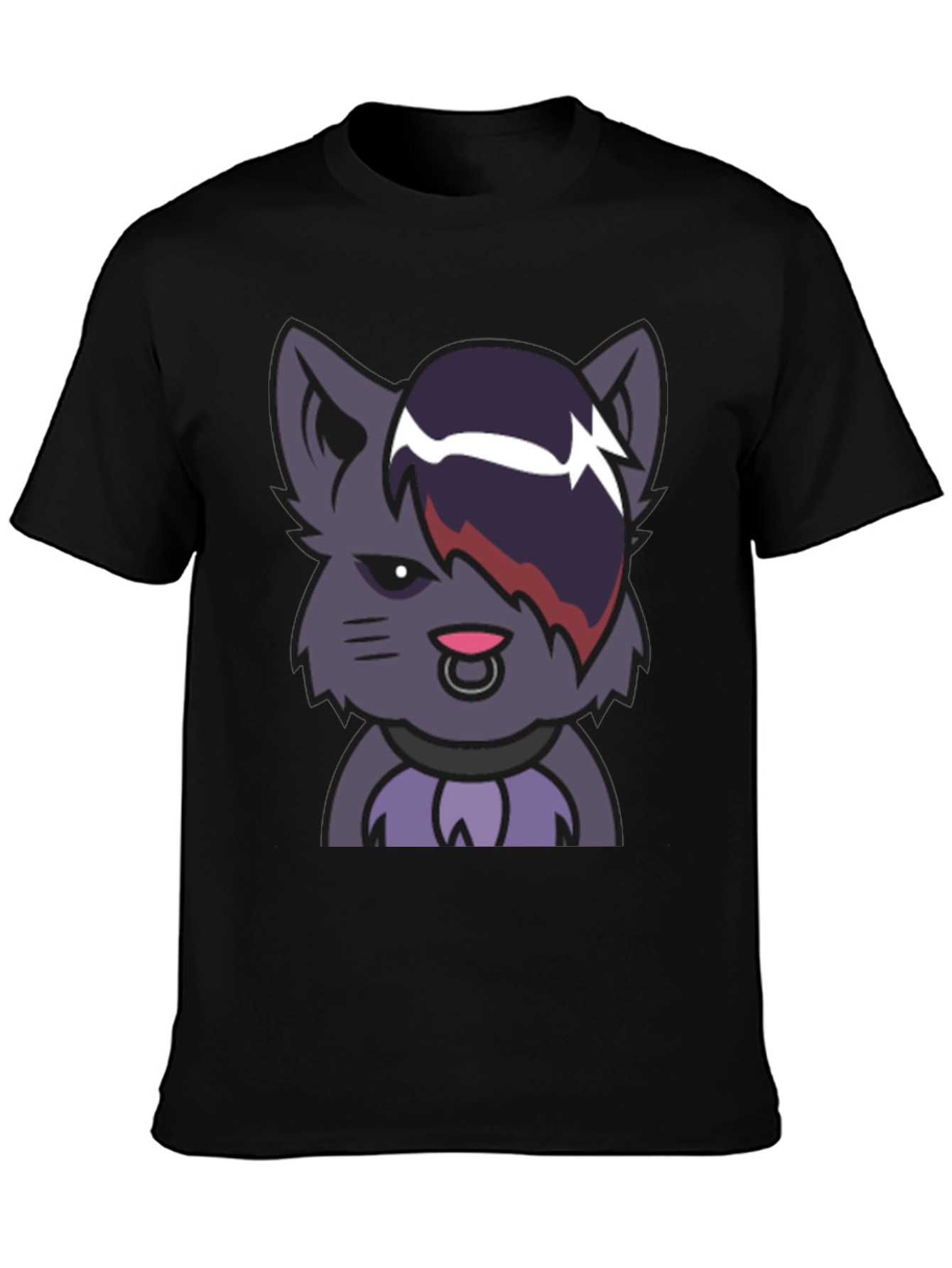 Emo Cat Graphic Black T-Shirt