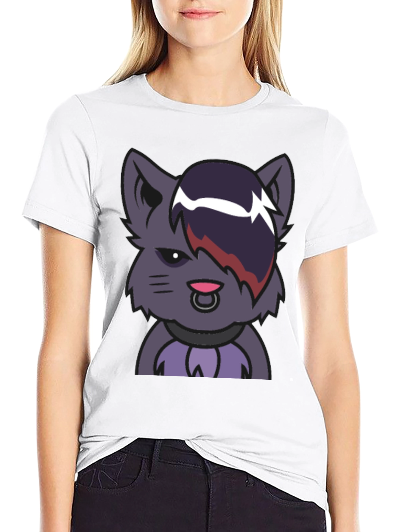 Emo Cat Graphic Black T-Shirt