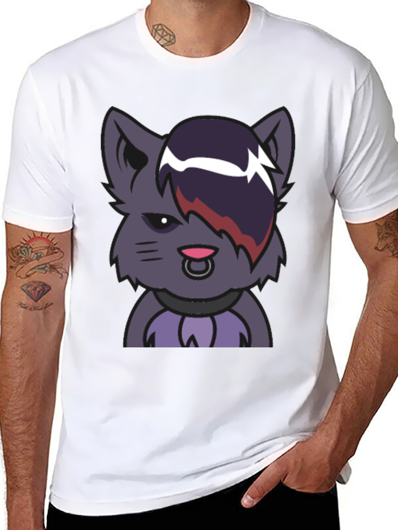 Emo Cat Graphic Black T-Shirt