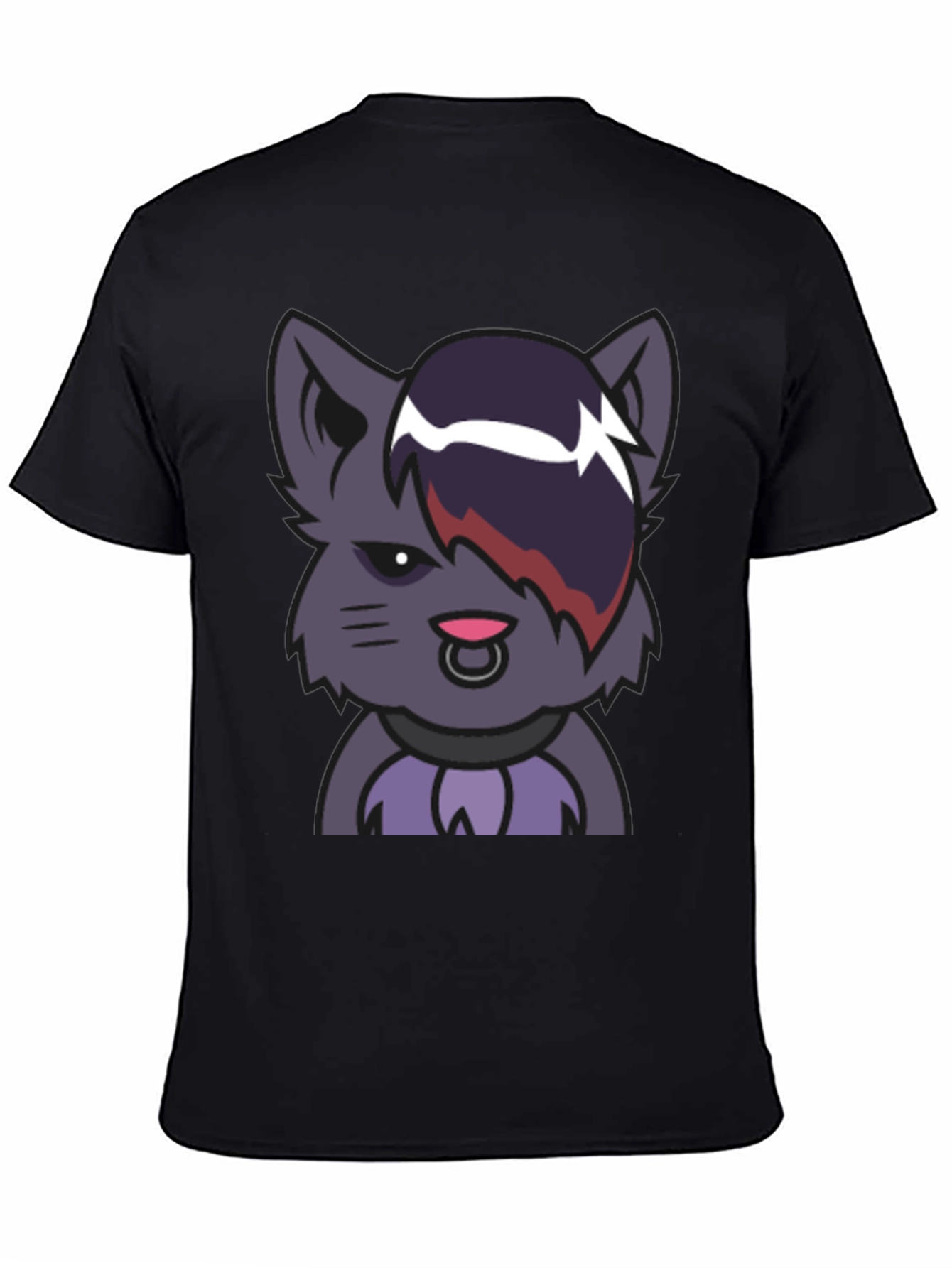 Emo Cat Graphic Black T-Shirt