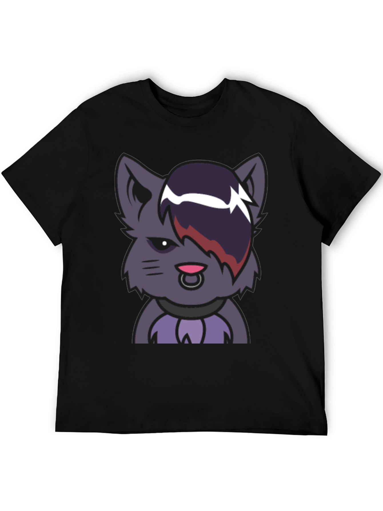 Emo Cat Graphic Black T-Shirt