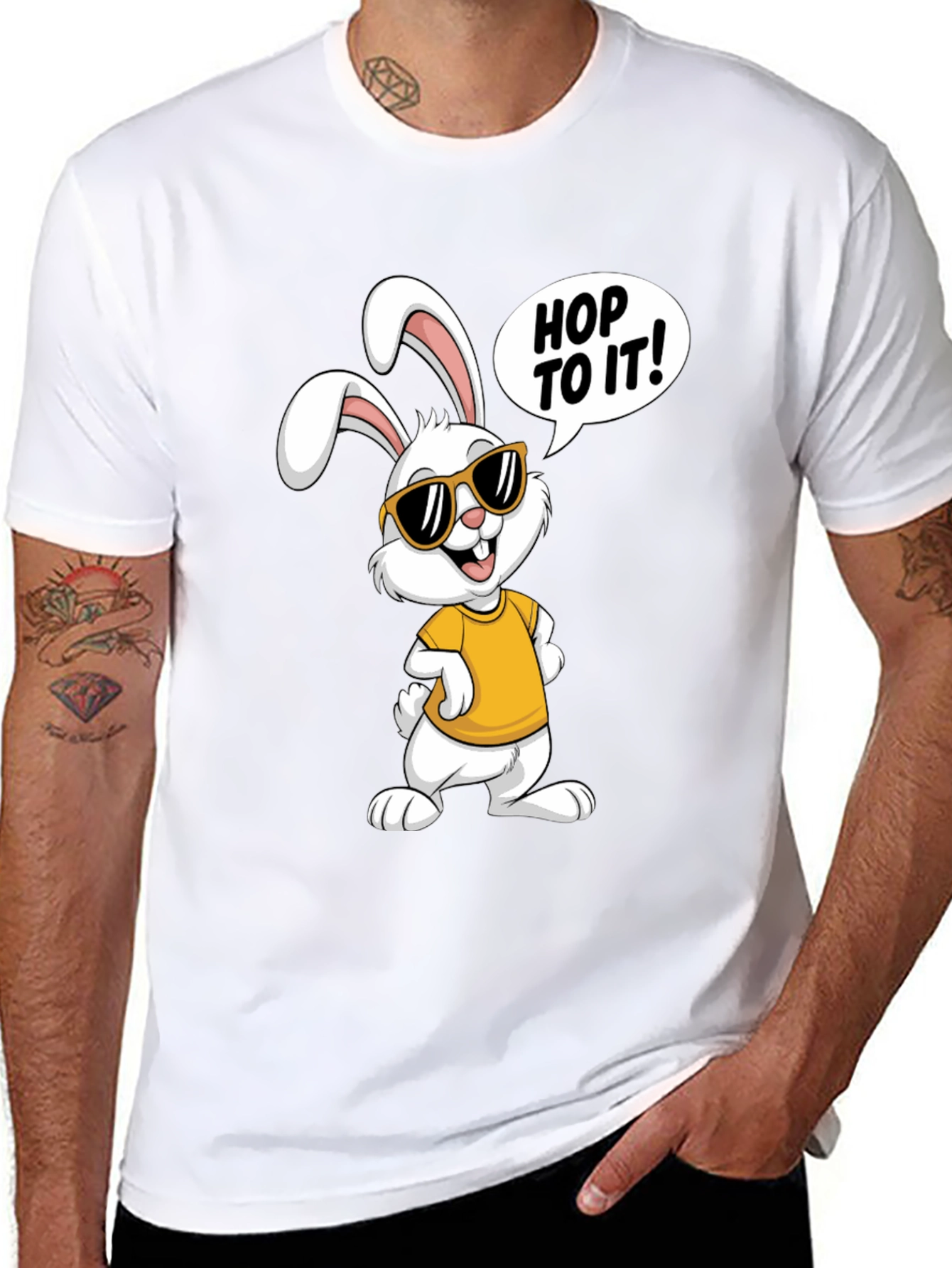 Cool Easter Bunny T-Shirt - Hop To It! Design