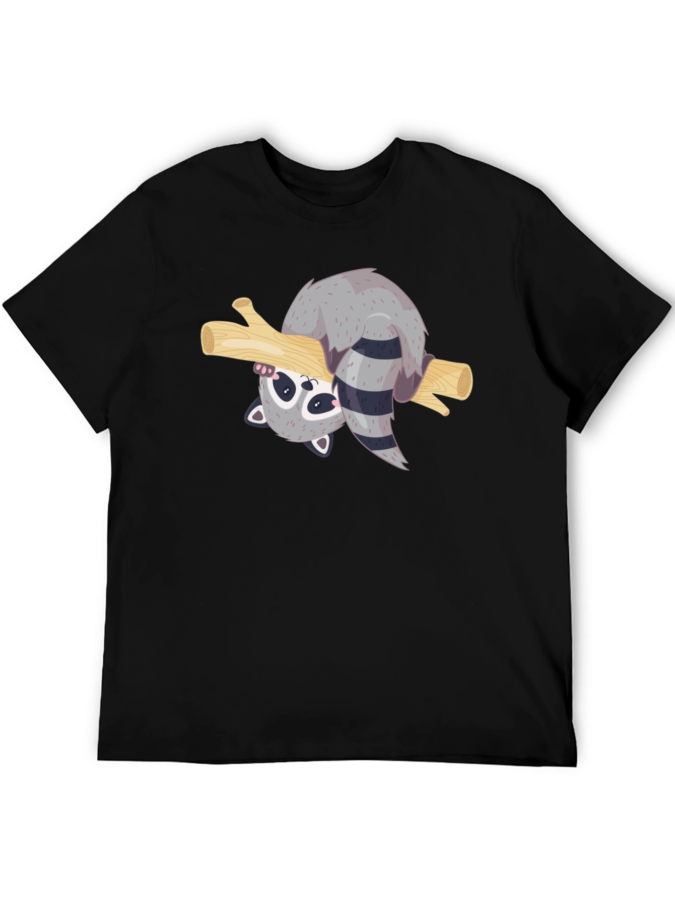 Cute Raccoon on Branch Black T-Shirt