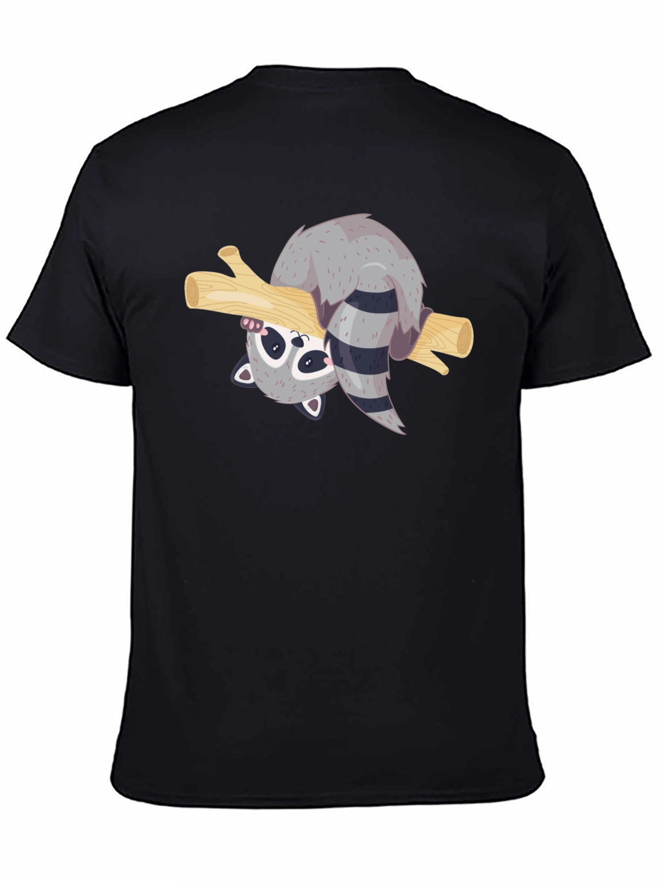 Cute Raccoon on Branch Black T-Shirt
