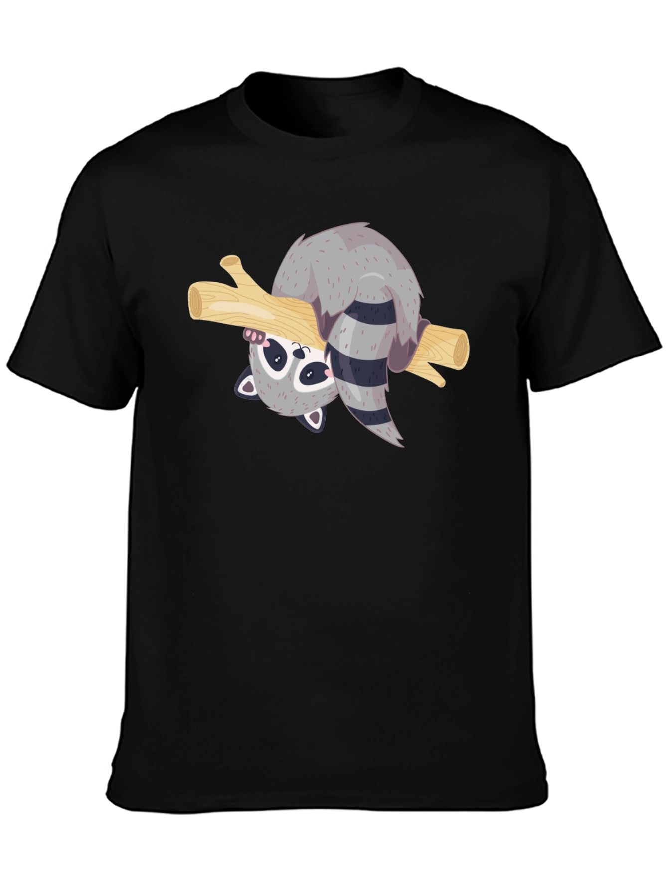 Cute Raccoon on Branch Black T-Shirt