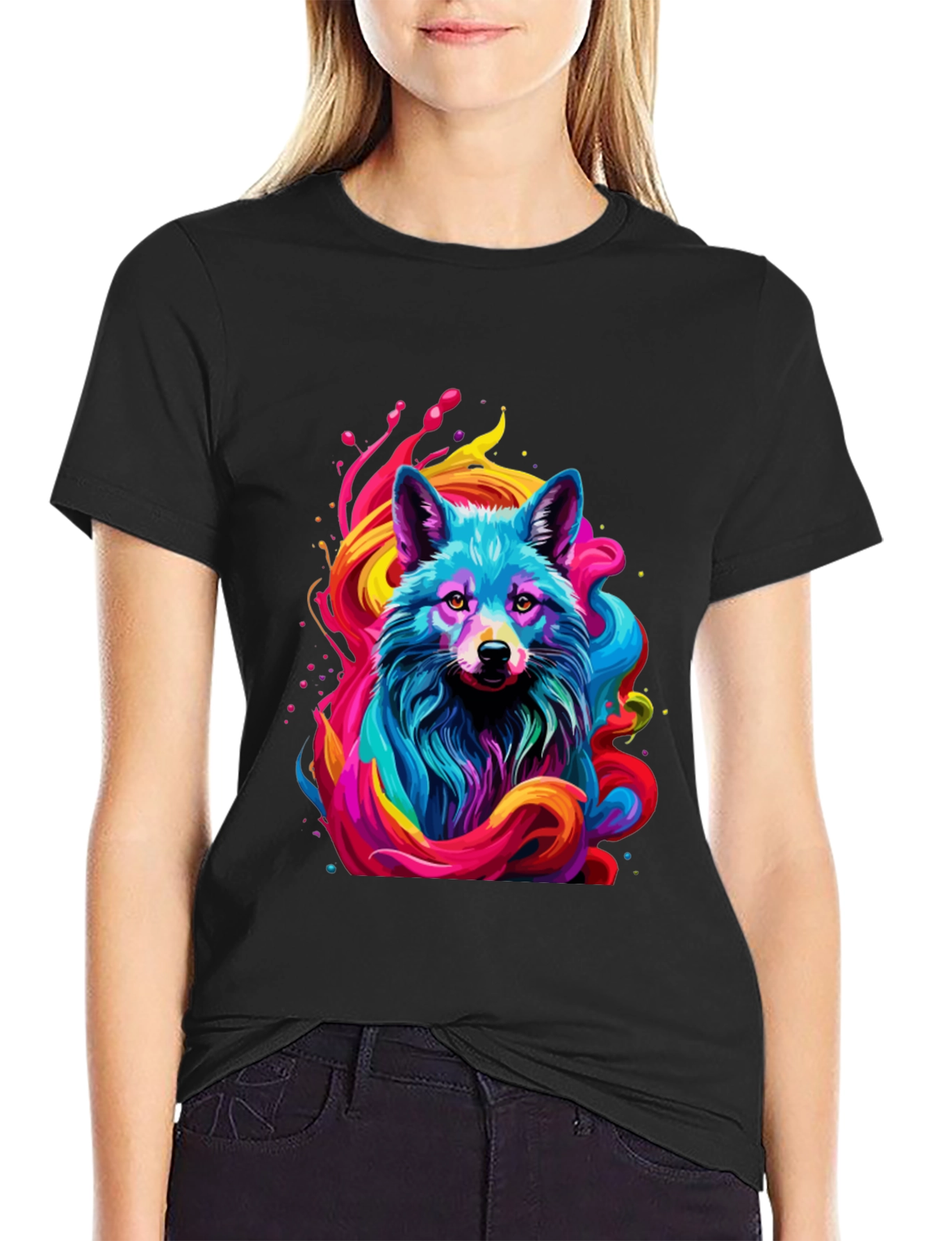 Vibrant Fox Graphic Black Tee