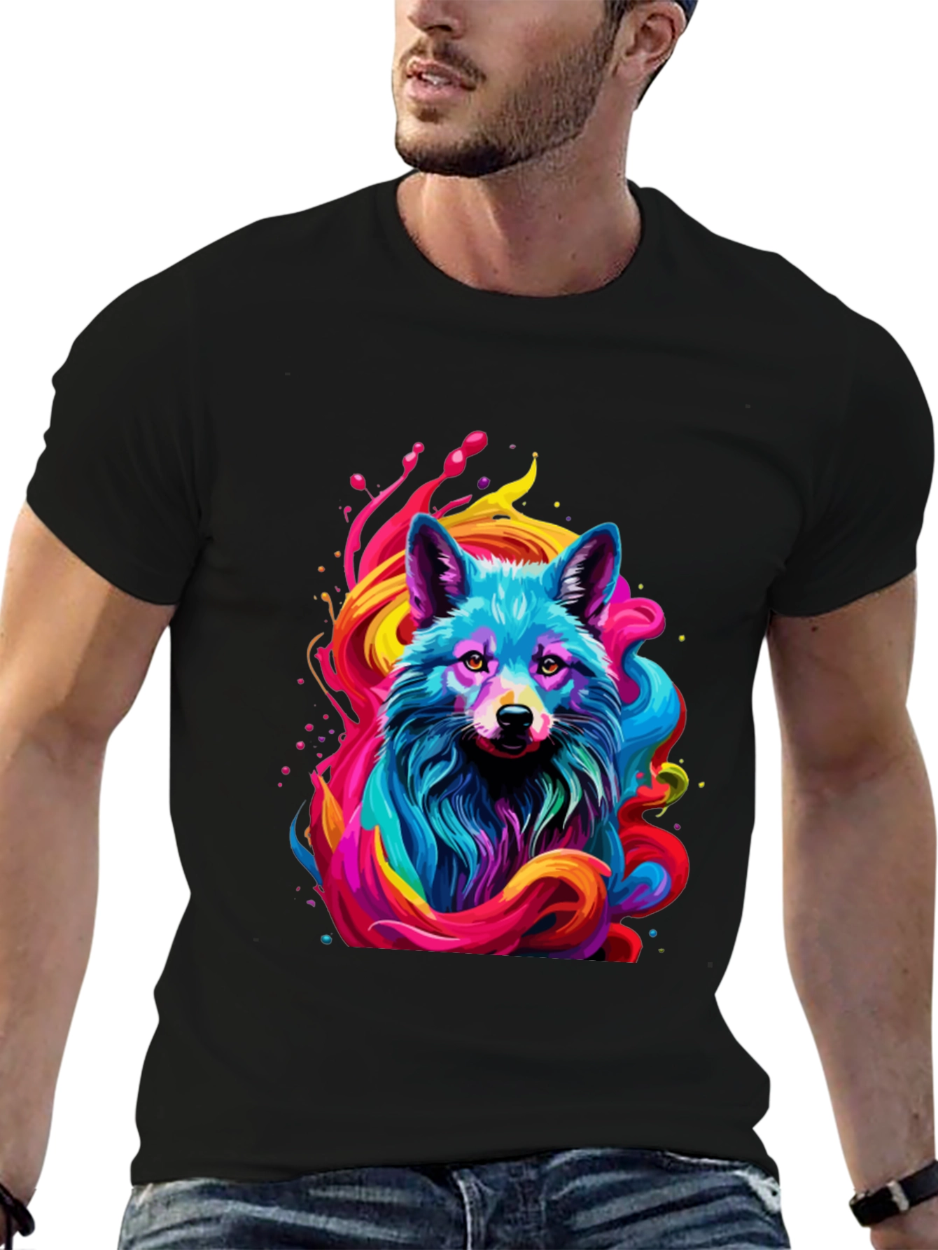 Vibrant Fox Graphic Black Tee