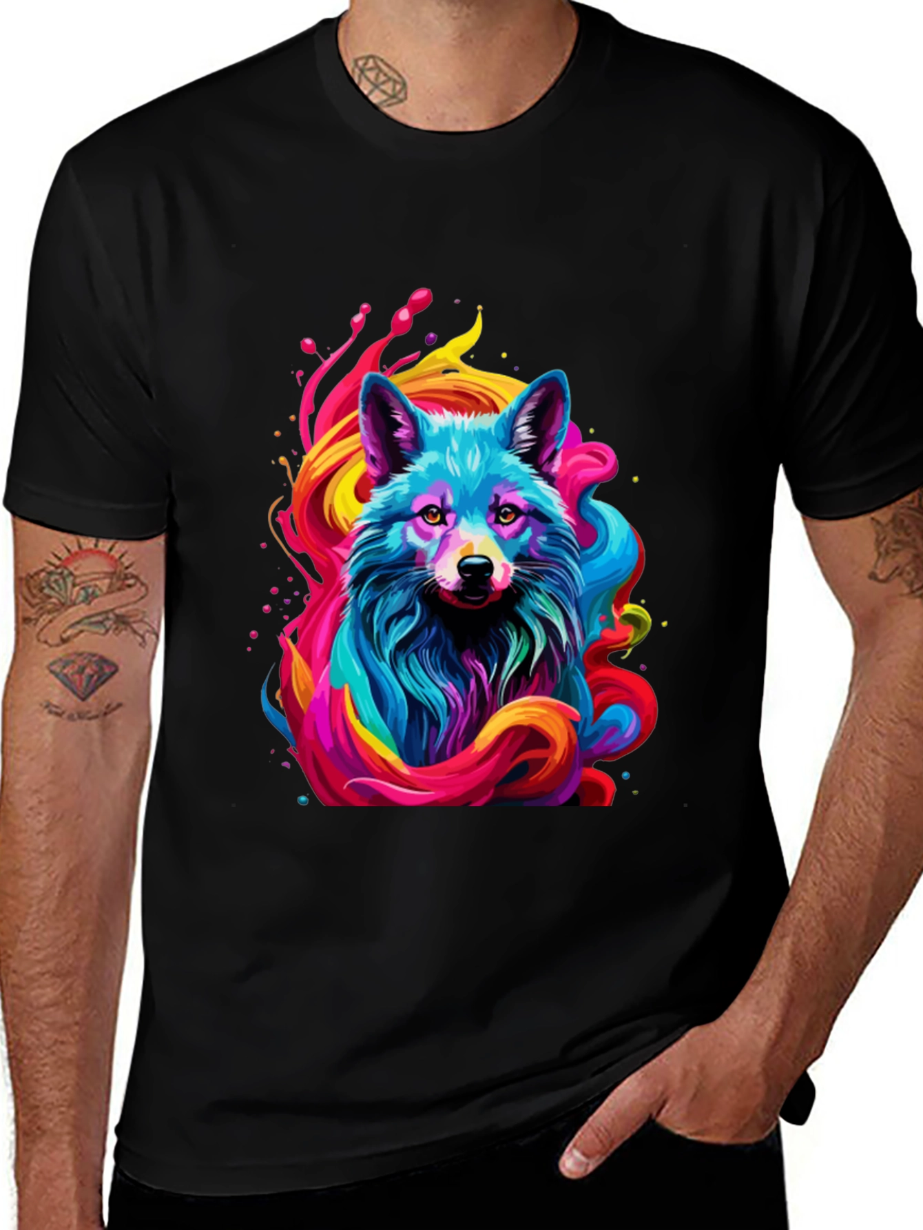 Vibrant Fox Graphic Black Tee
