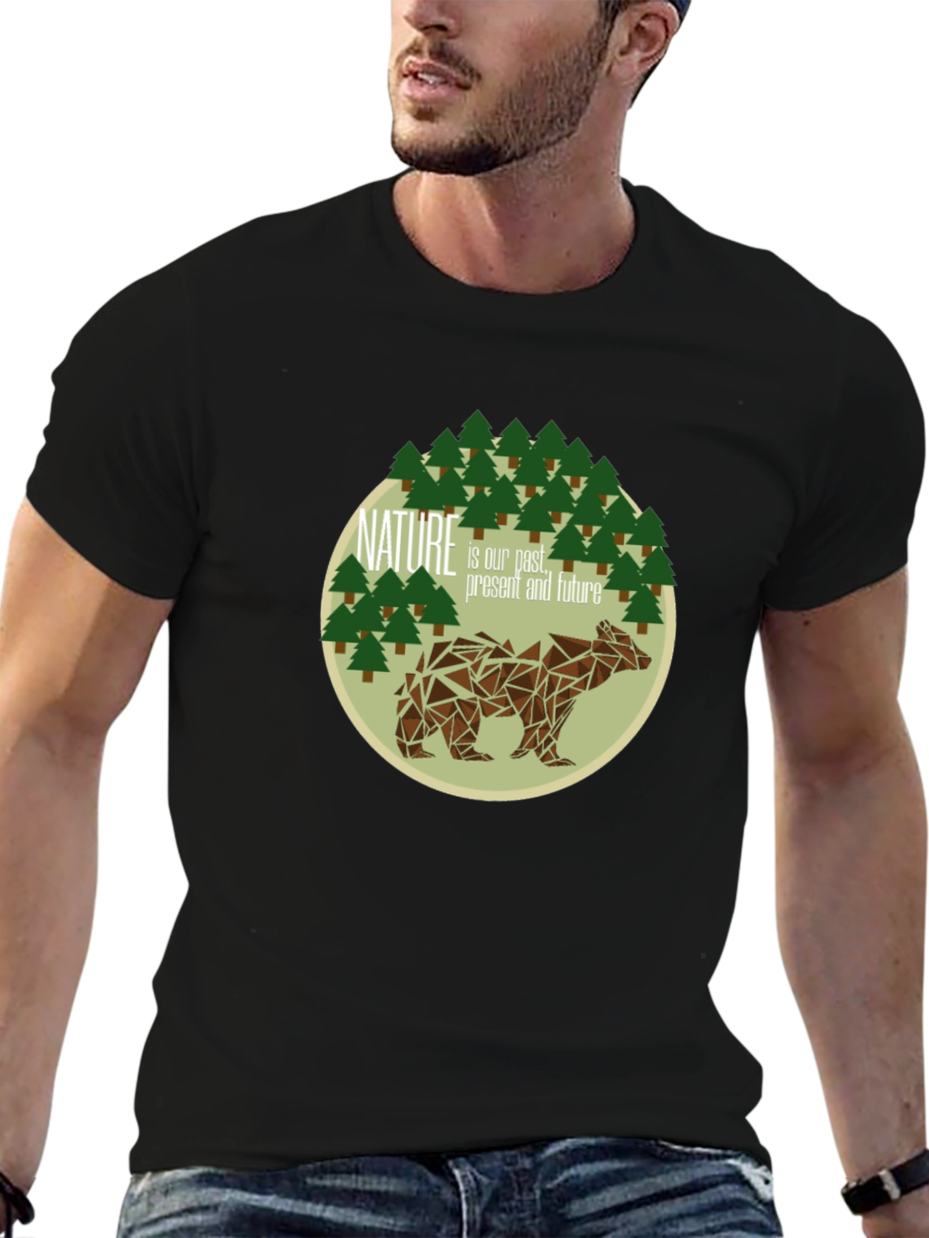 Nature Bear Graphic Tee - Black Soft Cotton