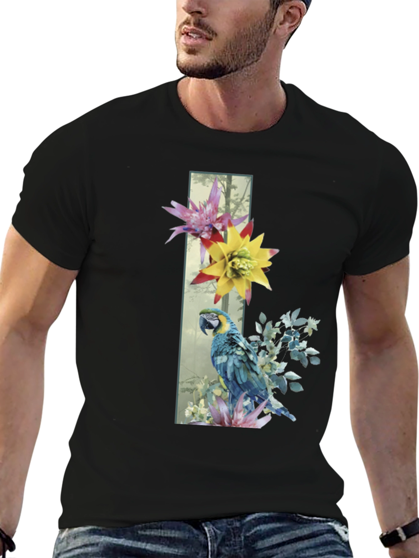Parrot & Flowers Graphic Tee