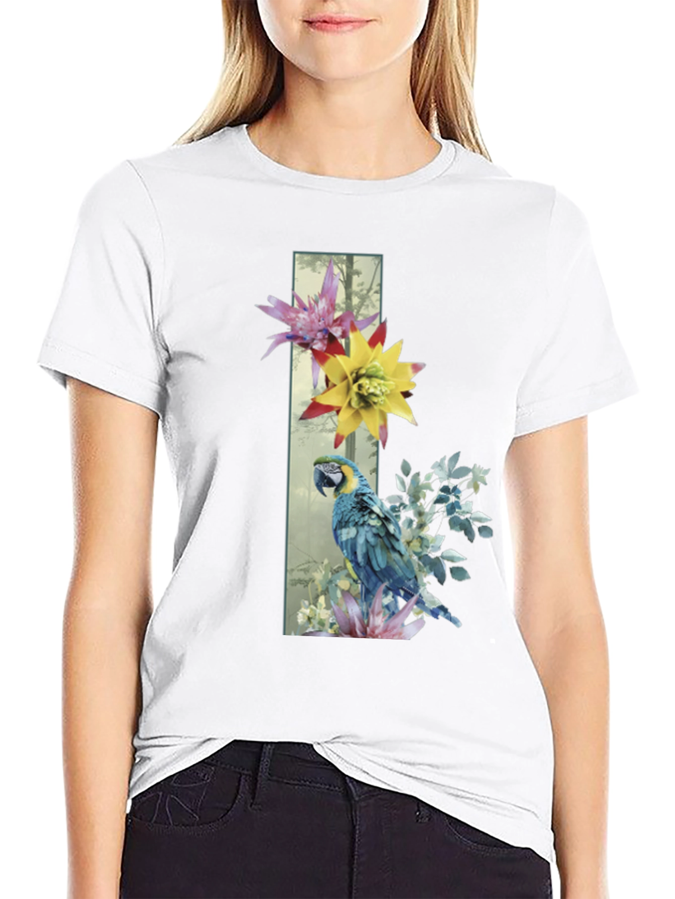Parrot & Flowers Graphic Tee