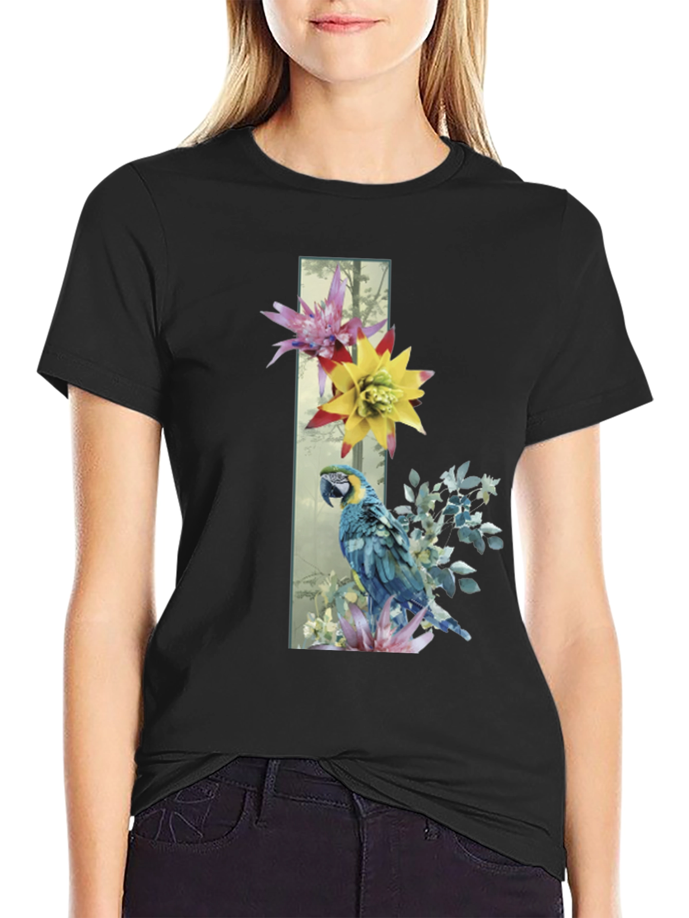 Parrot & Flowers Graphic Tee