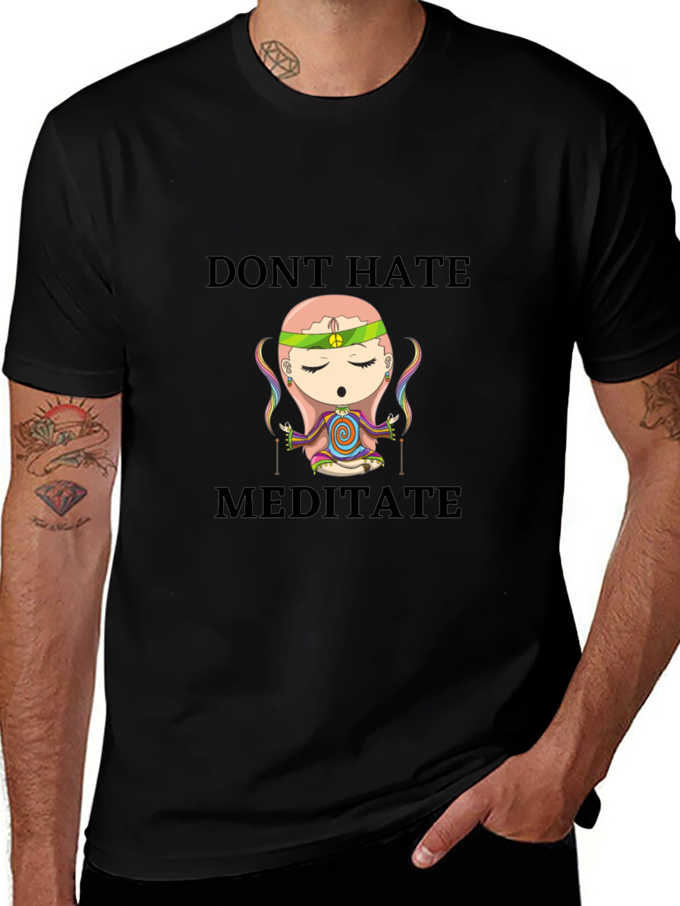 Dont Hate Meditate T-Shirt - Peaceful Cartoon