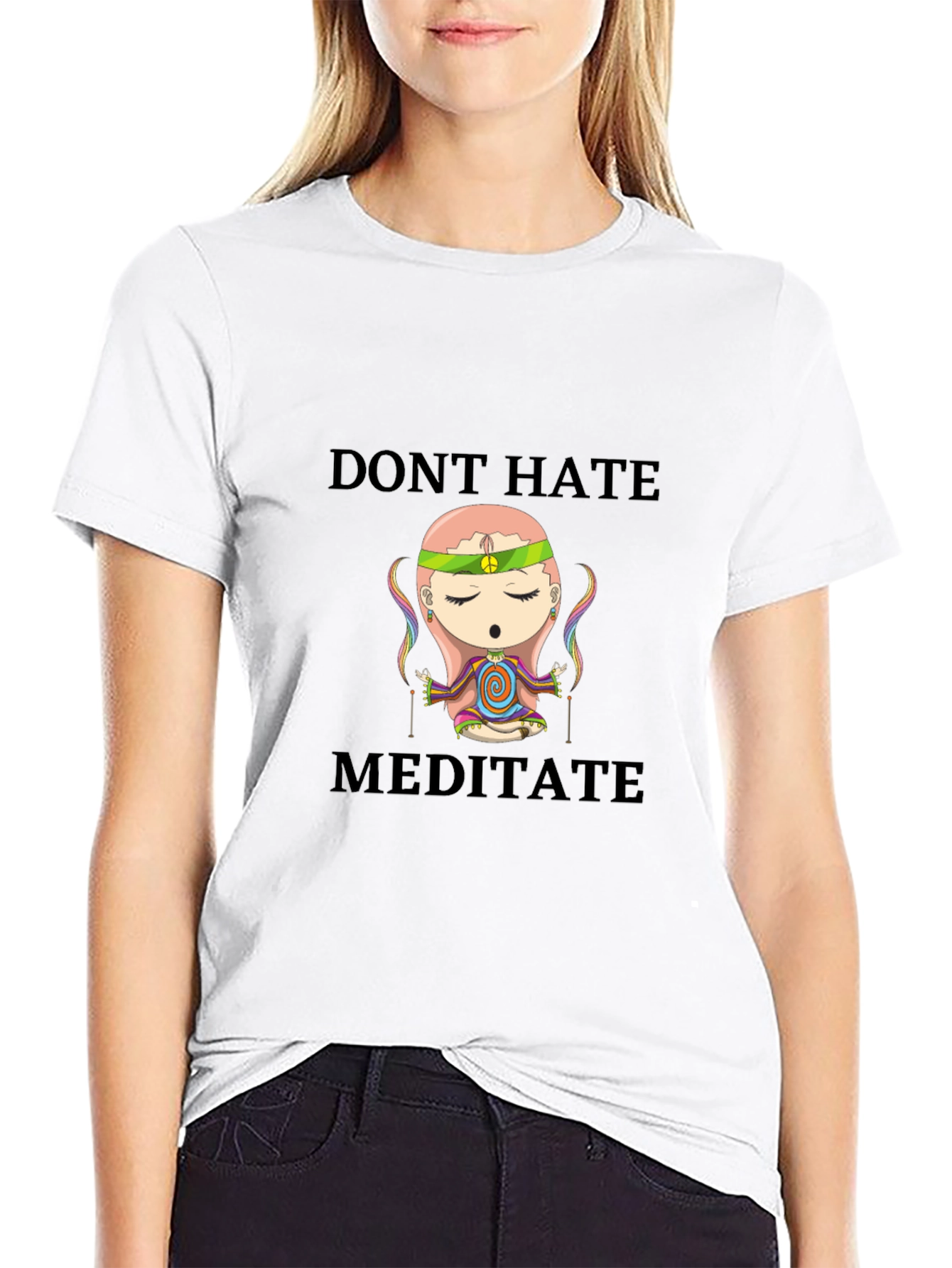 Dont Hate Meditate T-Shirt - Peaceful Cartoon