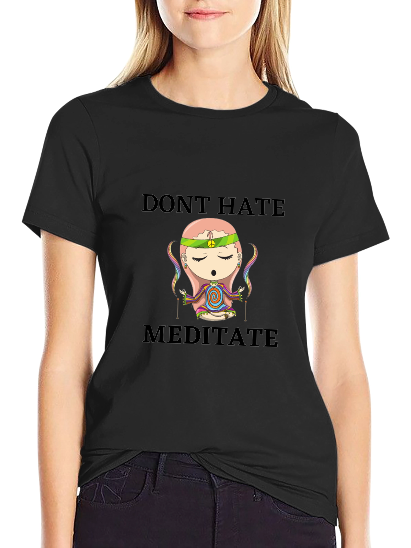 Dont Hate Meditate T-Shirt - Peaceful Cartoon