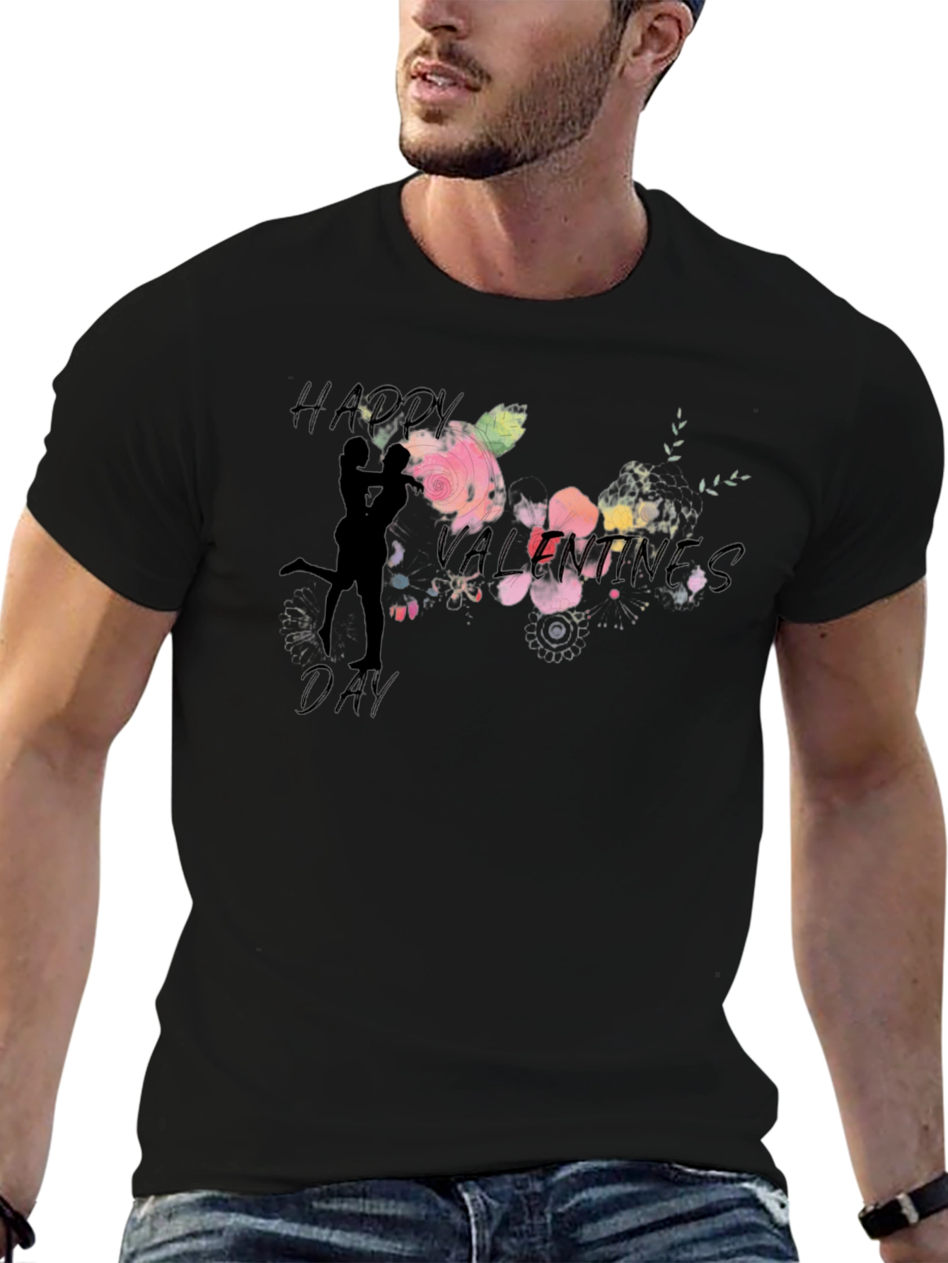 Romantic Valentines Day Black T-Shirt