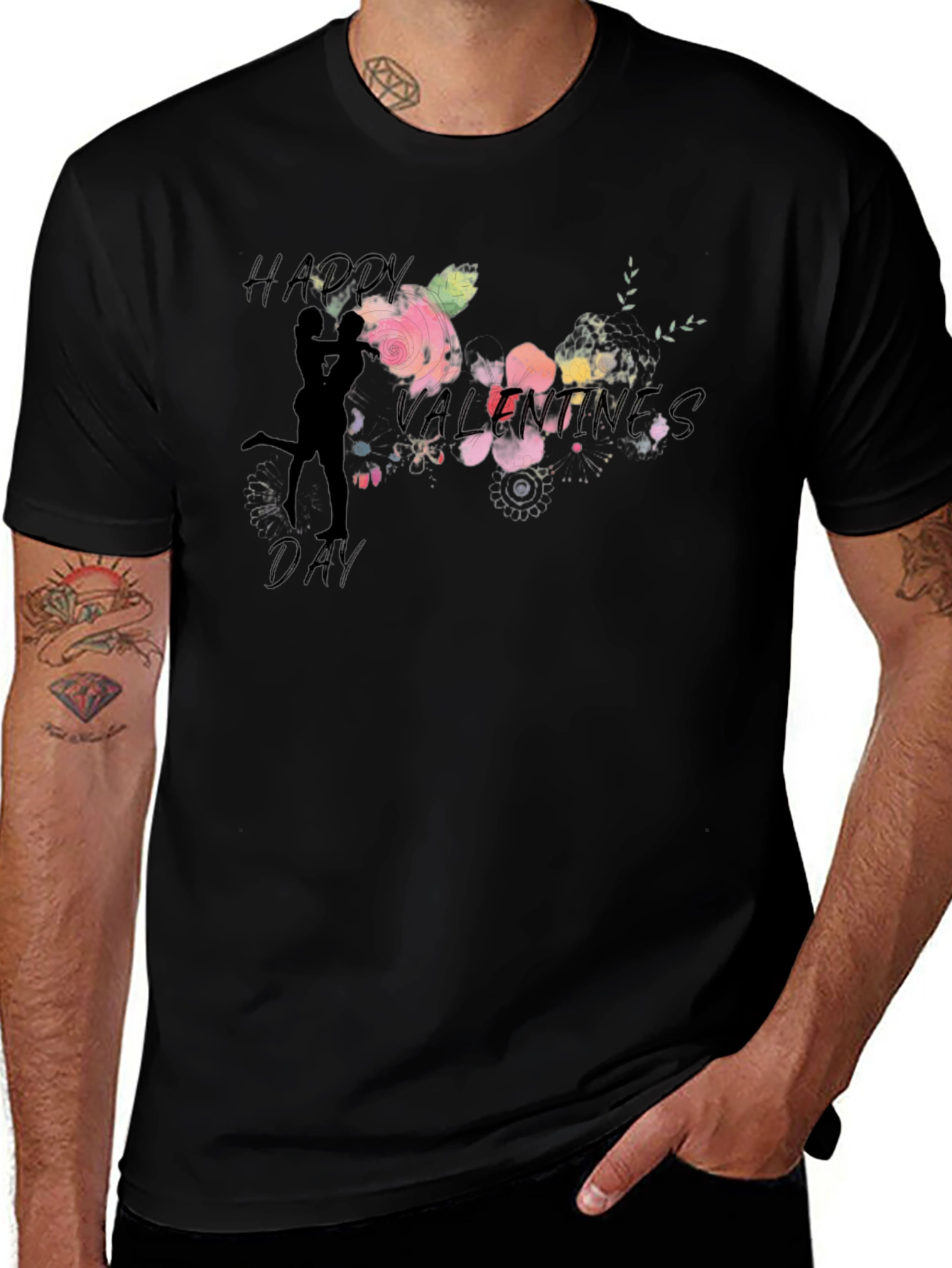 Romantic Valentines Day Black T-Shirt