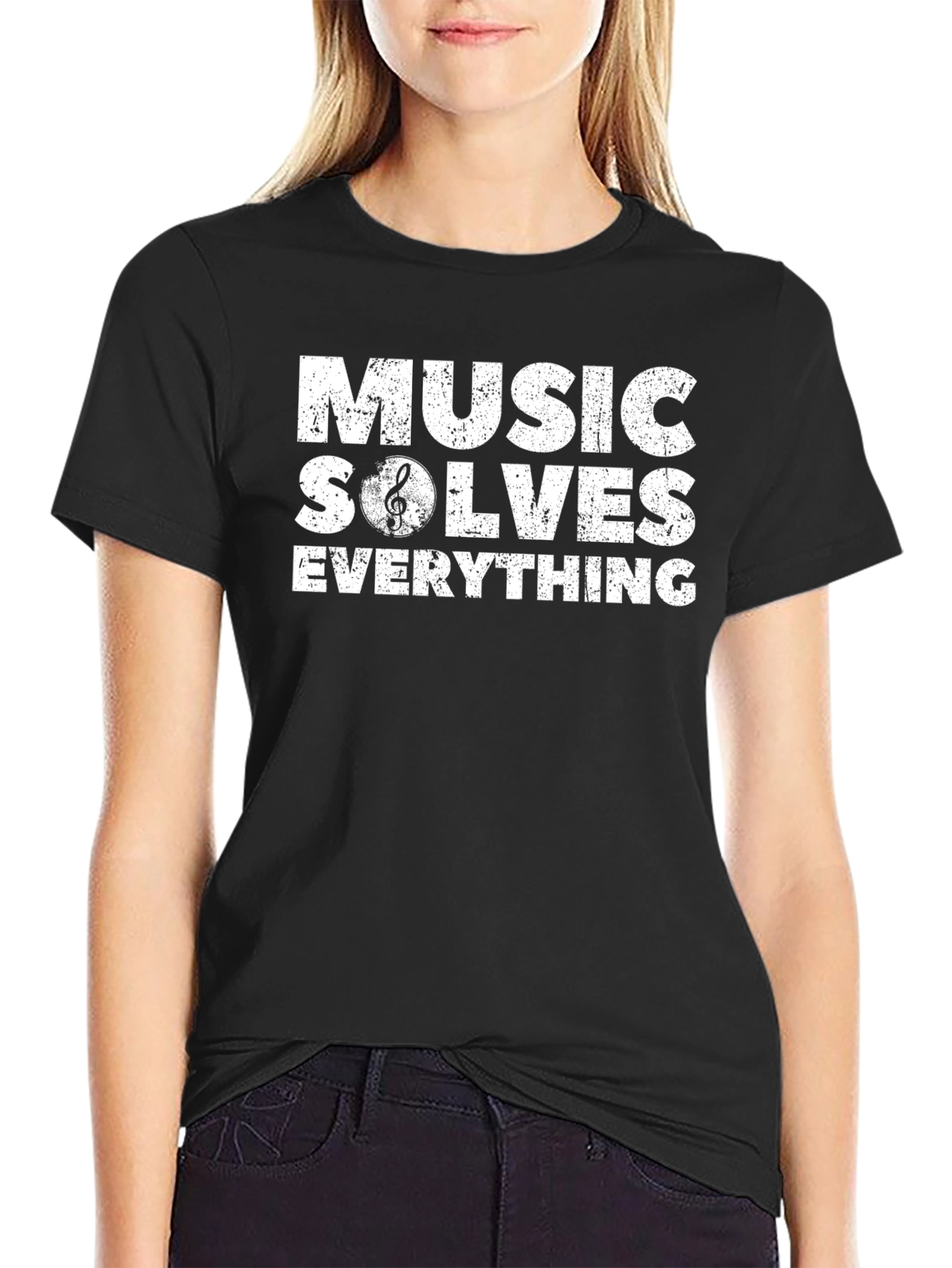 Music Solves Everything Black Graphic Tee