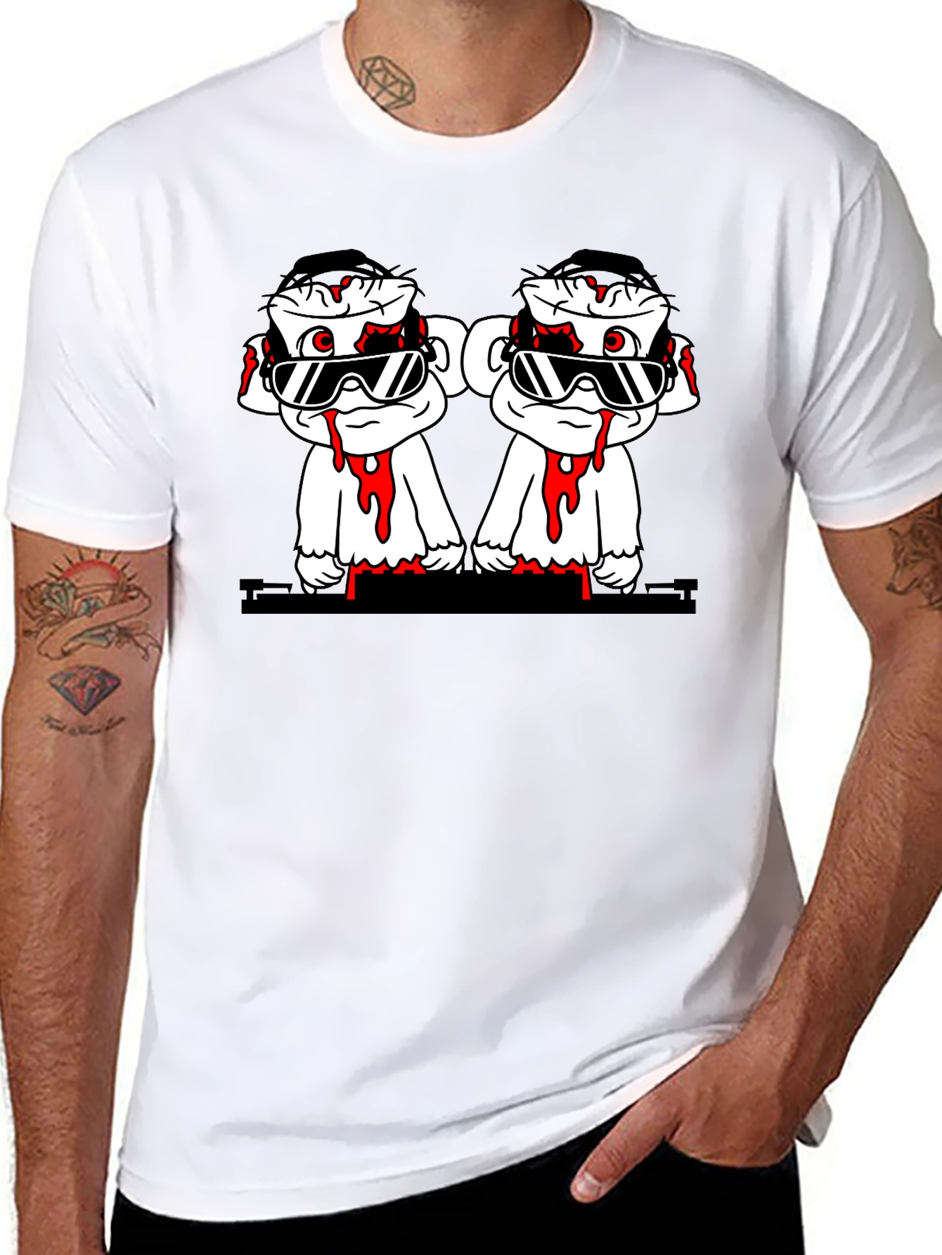 Cartoon Monkey Graphic Tee - Black