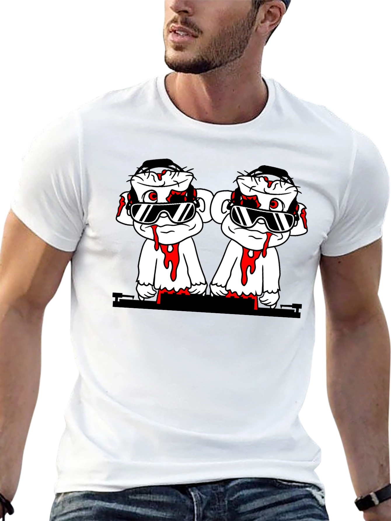 Cartoon Monkey Graphic Tee - Black