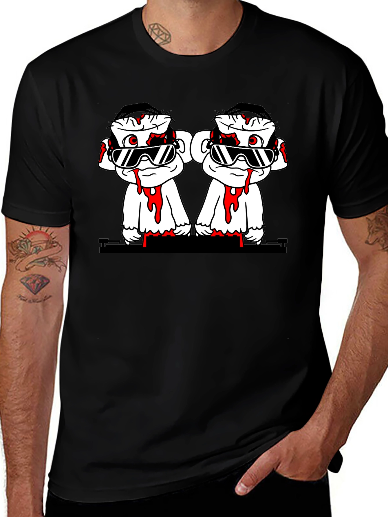 Cartoon Monkey Graphic Tee - Black