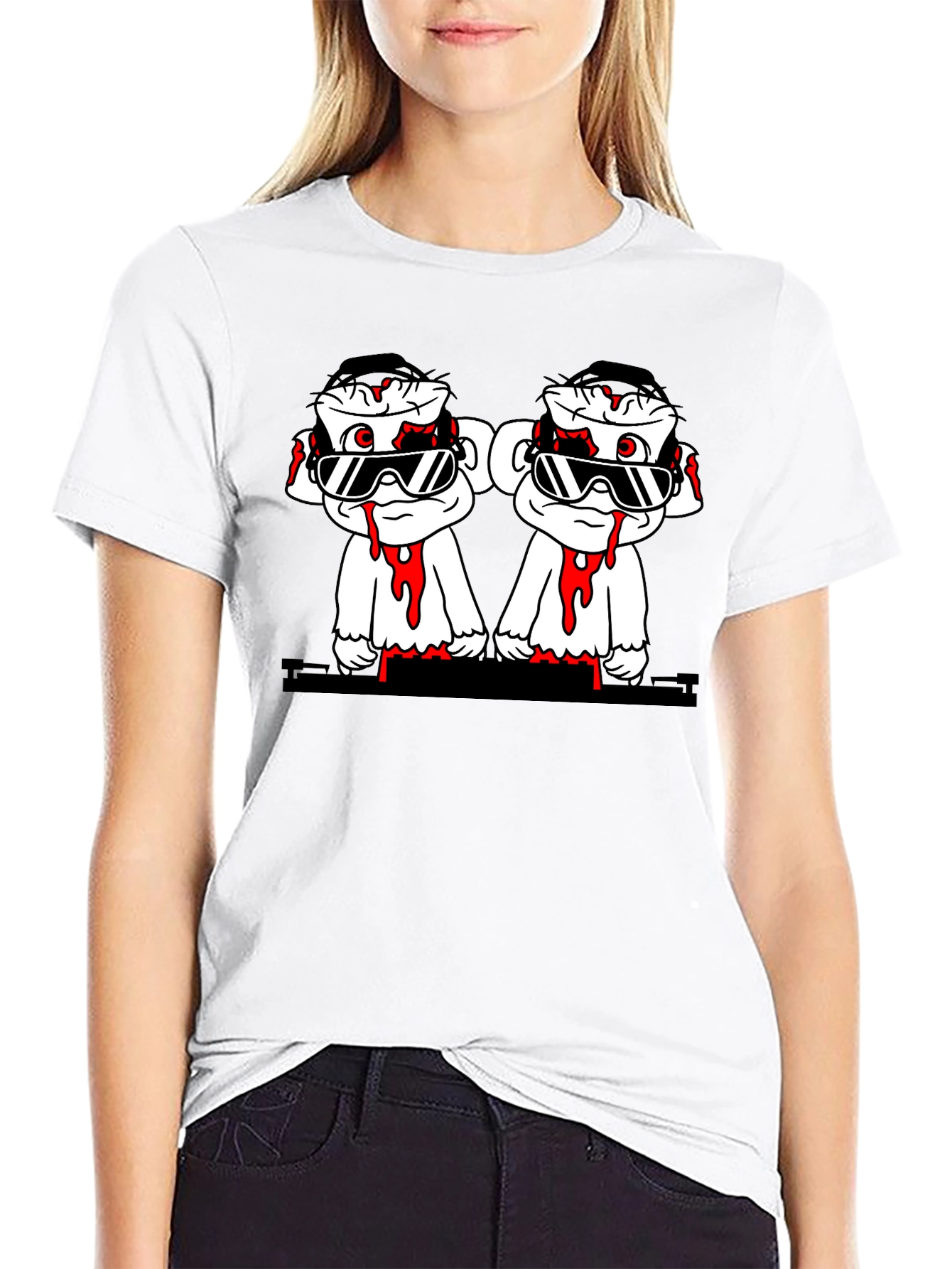 Cartoon Monkey Graphic Tee - Black