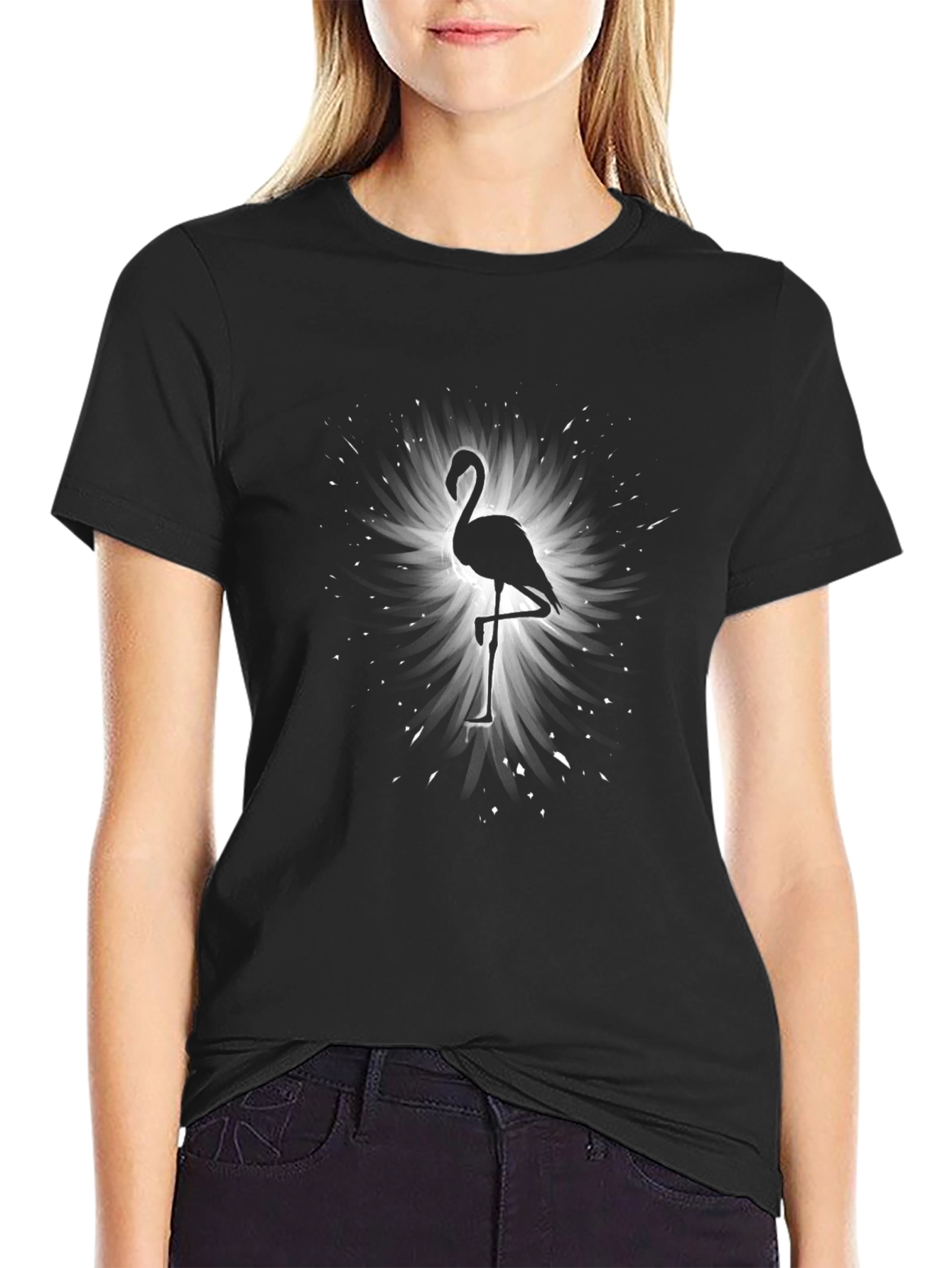 Flamingo Silhouette Graphic Tee - Black