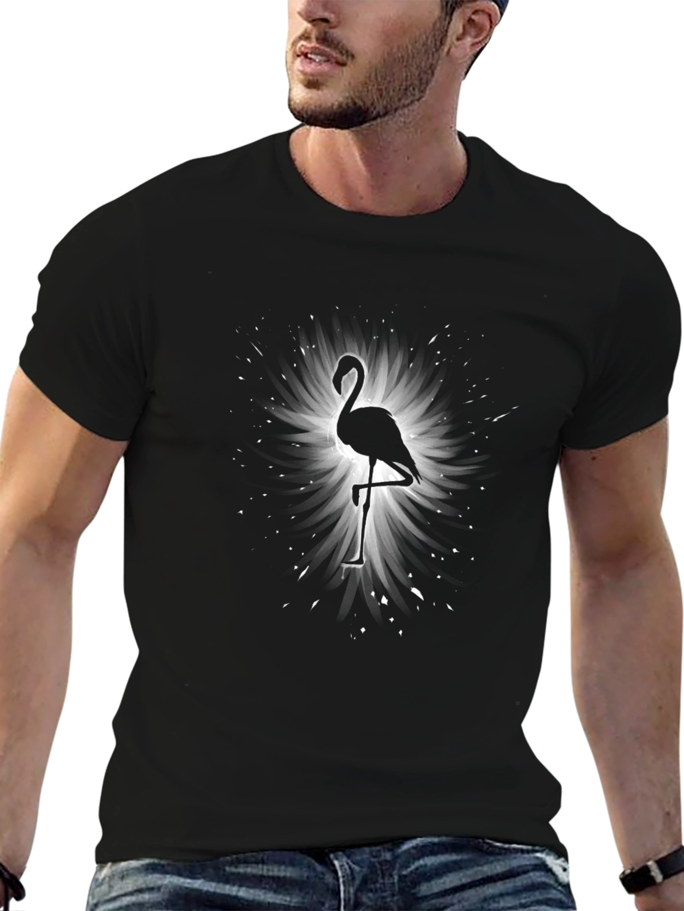 Flamingo Silhouette Graphic Tee - Black