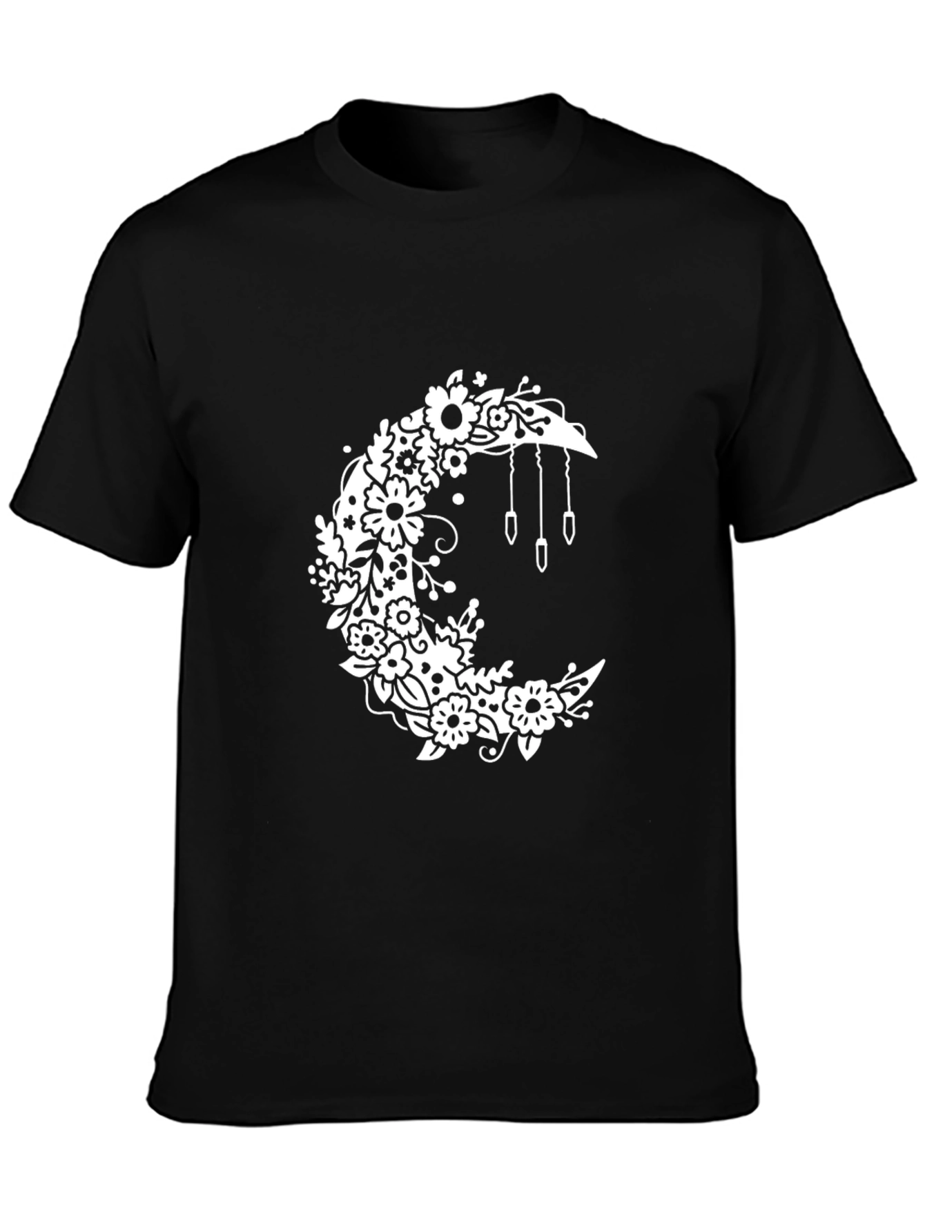 Floral Moon Black T-Shirt