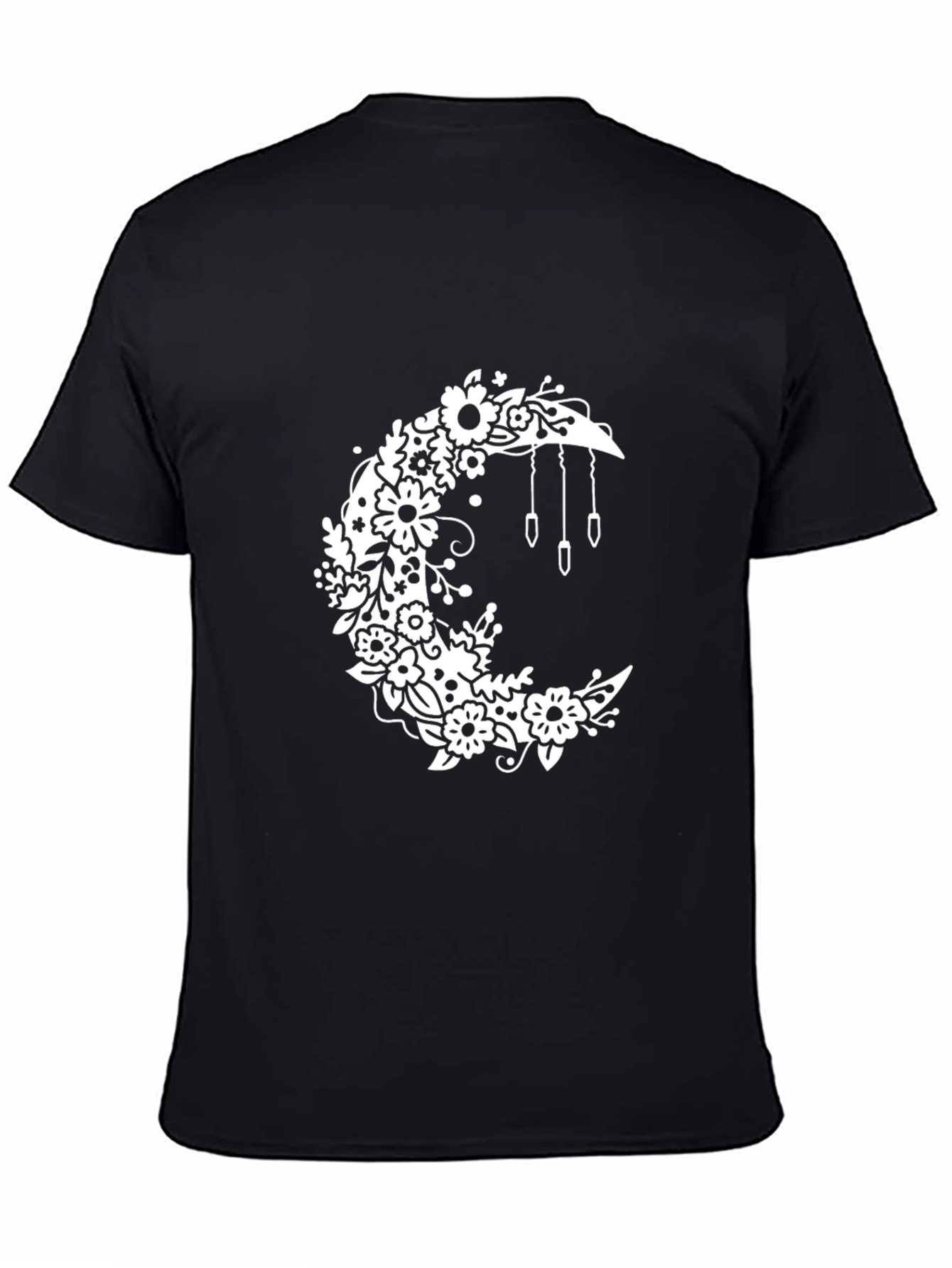Floral Moon Black T-Shirt