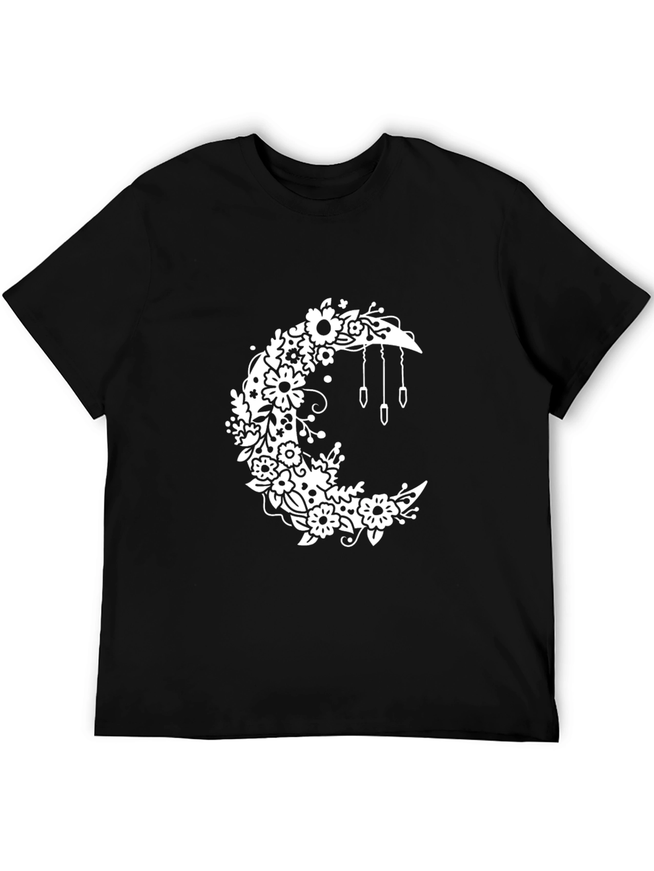 Floral Moon Black T-Shirt