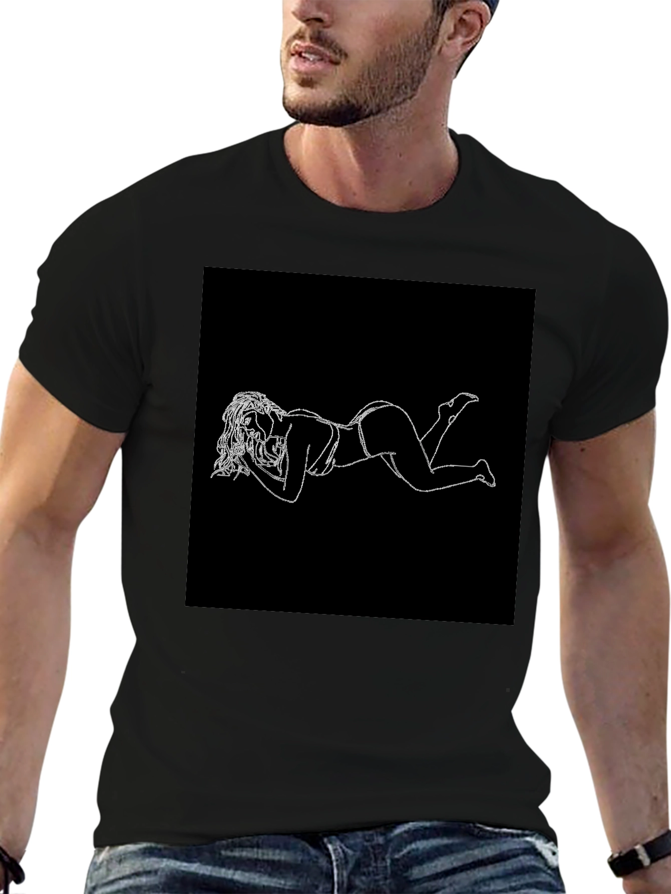 Modern Black T-Shirt with White Graphic