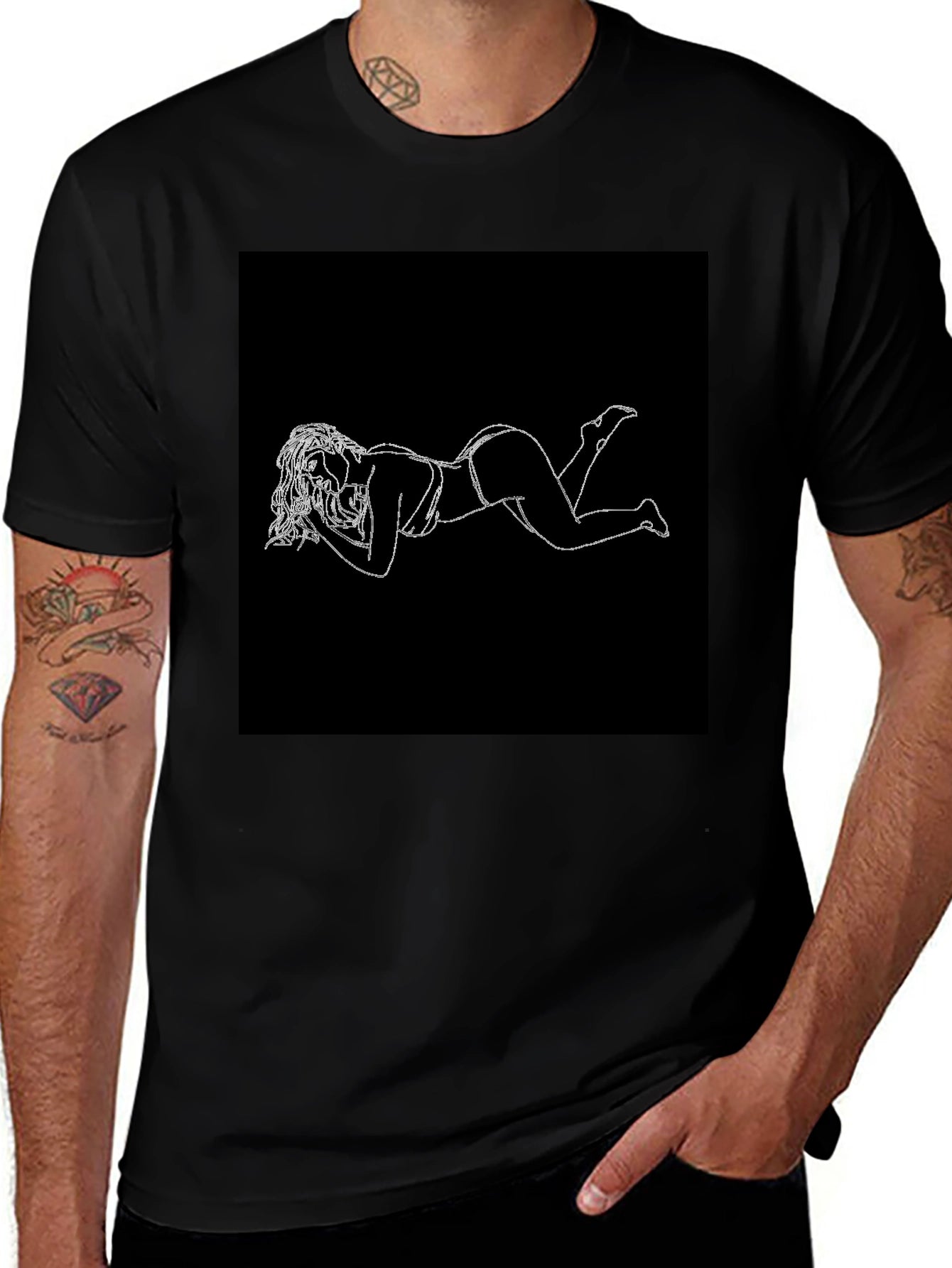 Modern Black T-Shirt with White Graphic