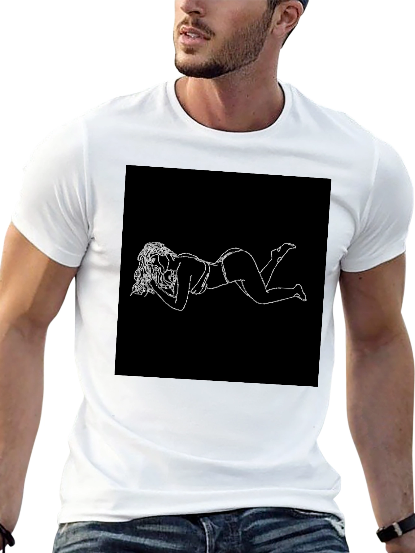 Modern Black T-Shirt with White Graphic