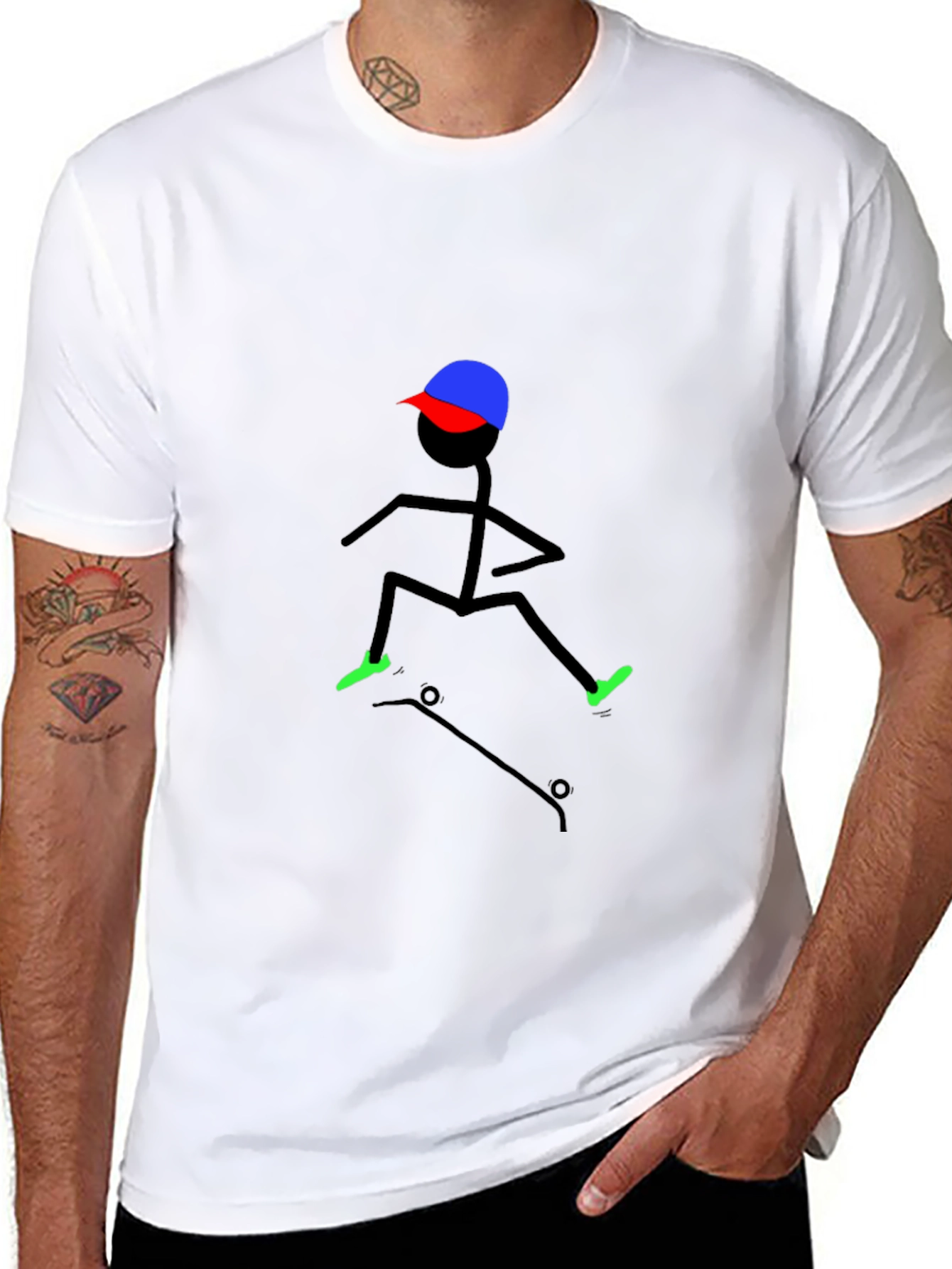Skateboarding Stick Figure Tee - Cool Black T-Shirt
