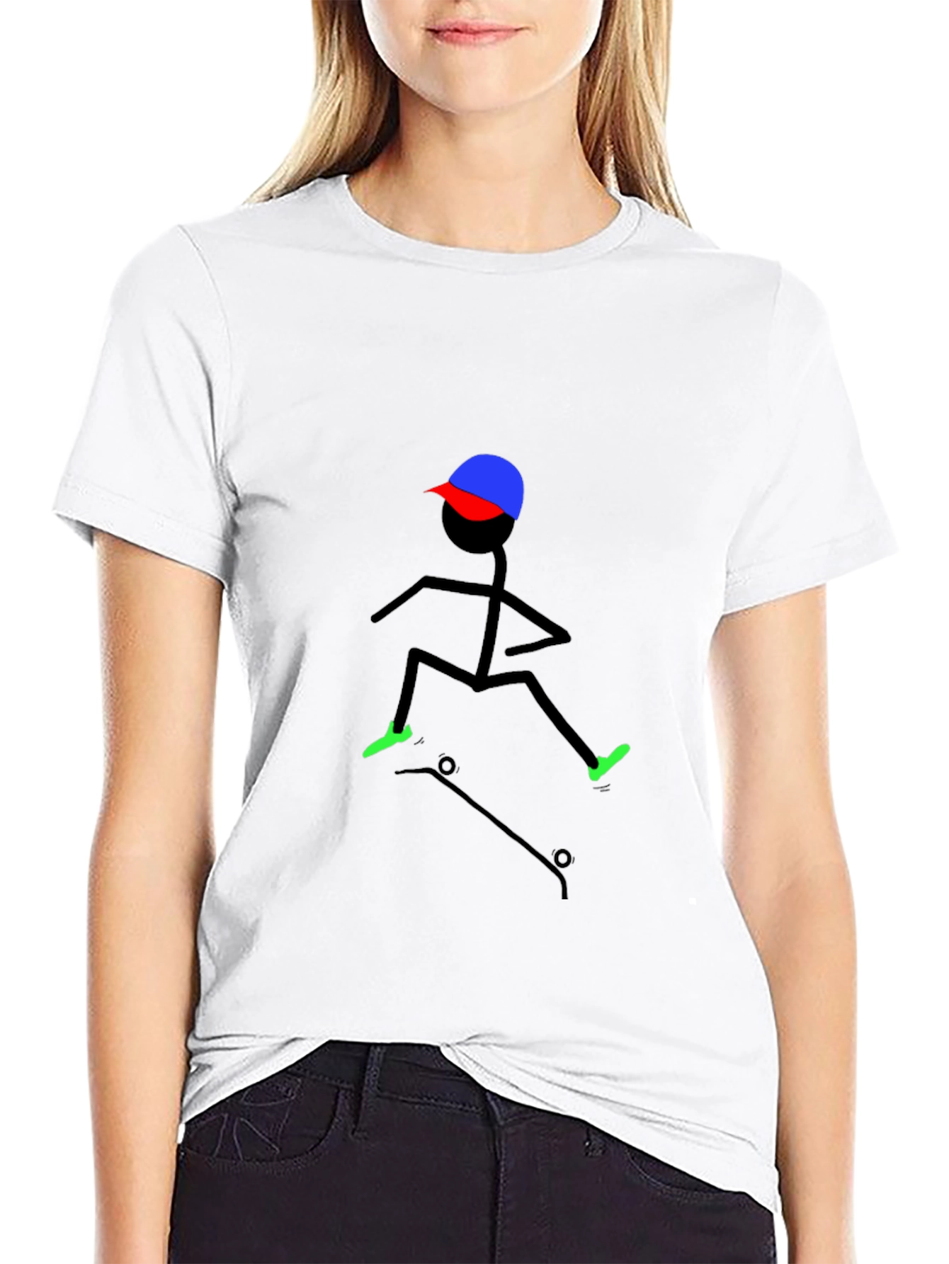 Skateboarding Stick Figure Tee - Cool Black T-Shirt