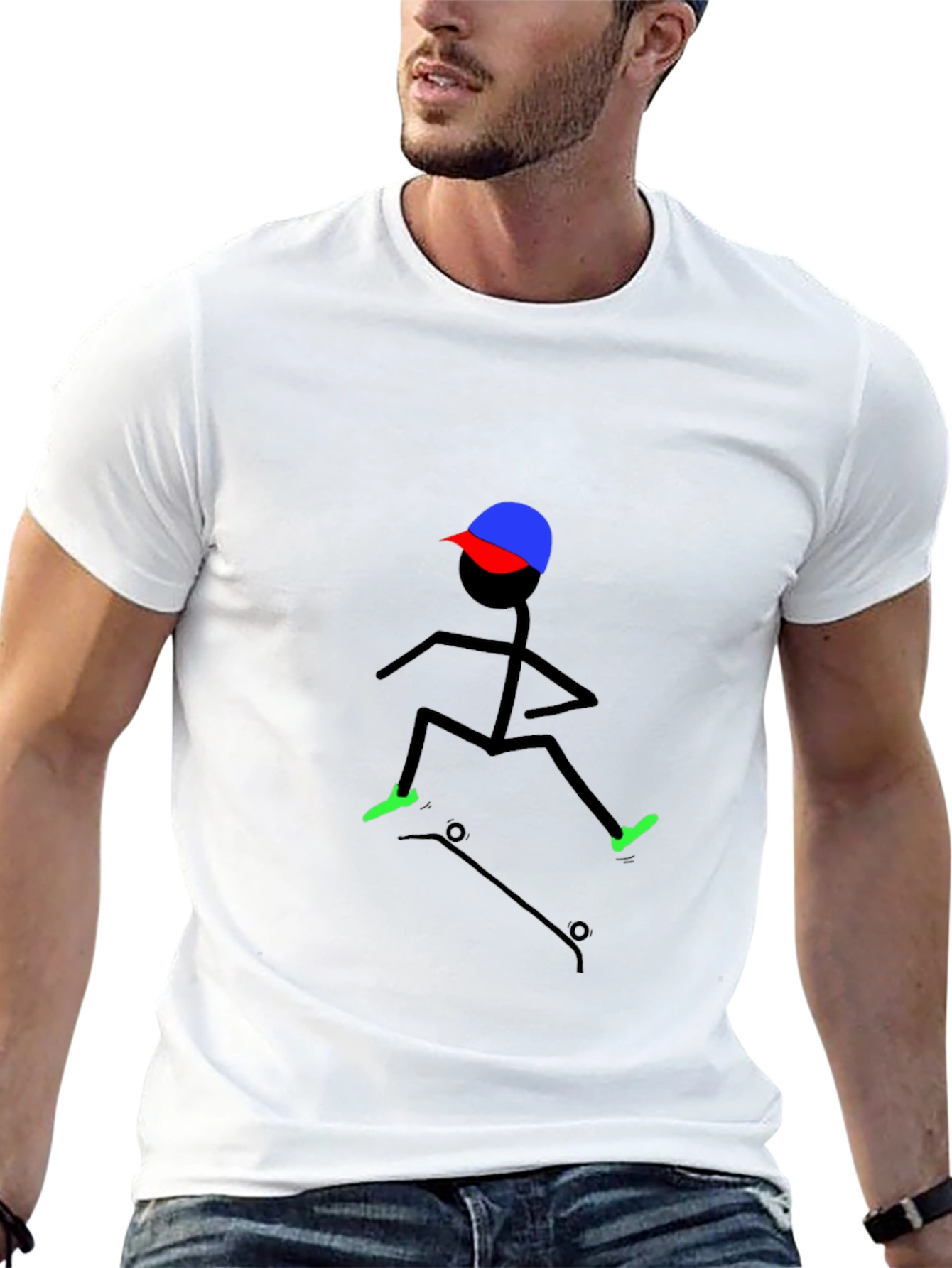 Skateboarding Stick Figure Tee - Cool Black T-Shirt