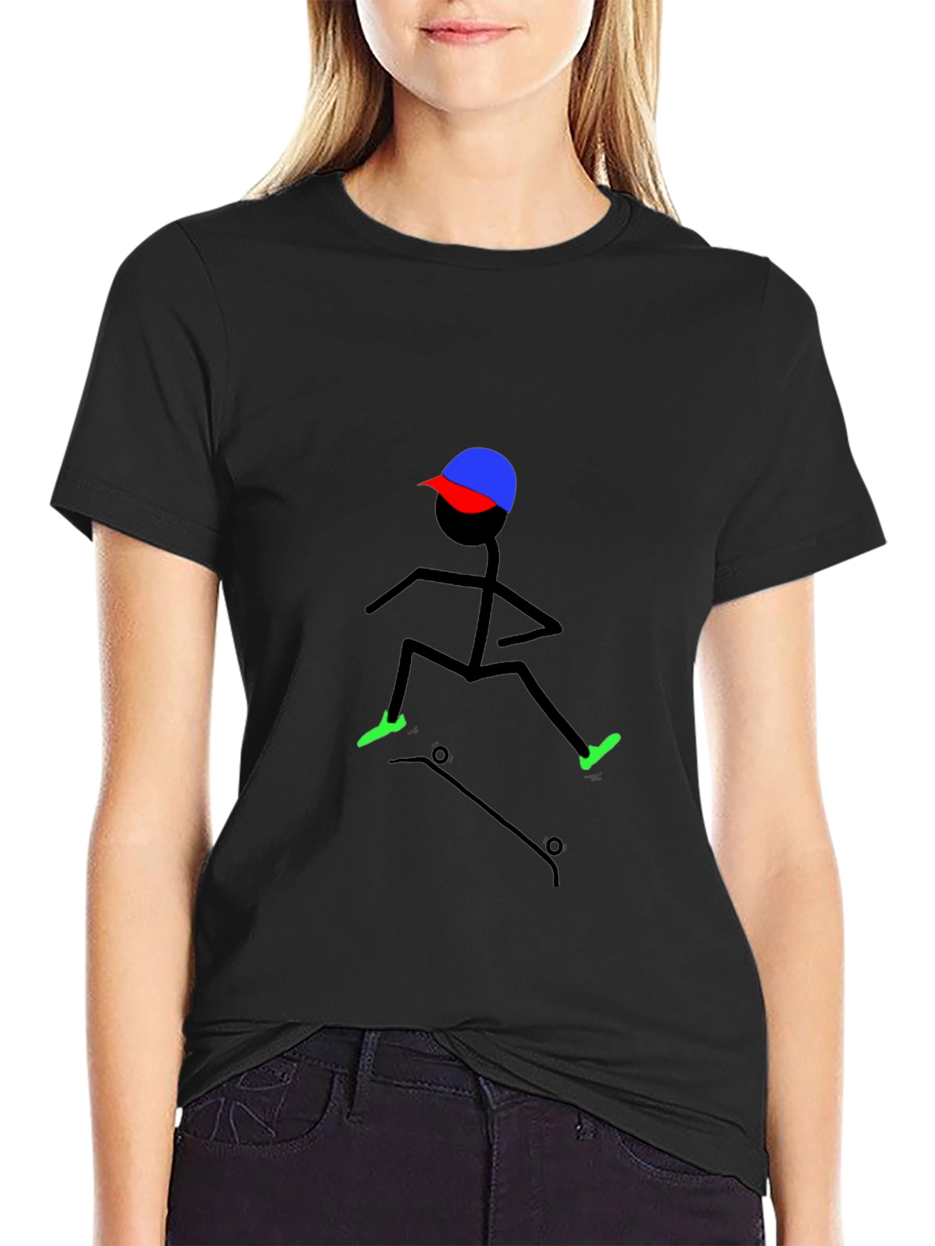Skateboarding Stick Figure Tee - Cool Black T-Shirt