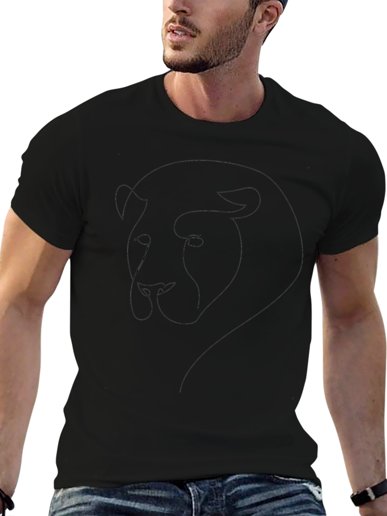Minimalist Lion Graphic Black T-Shirt